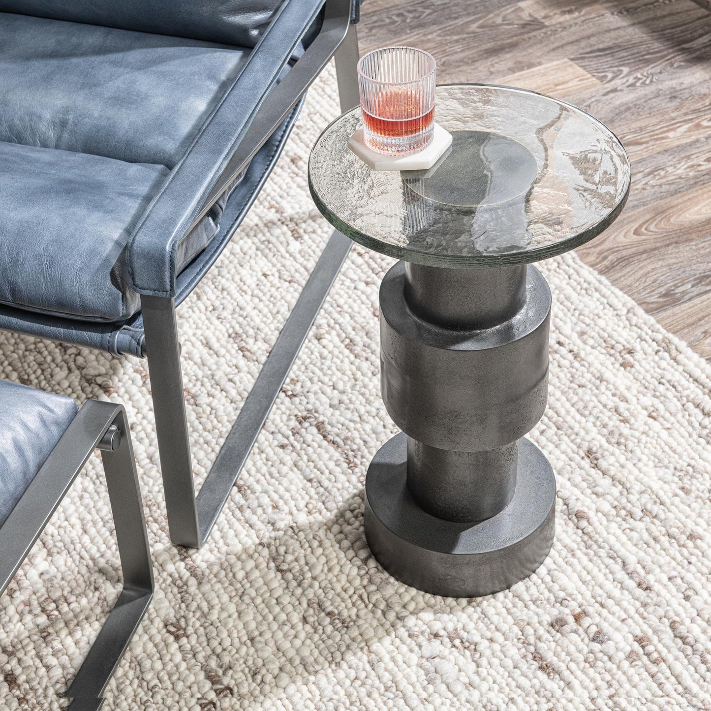 Antique Nickel Cast Glass Accent & End Table Callen Accent Table Collection