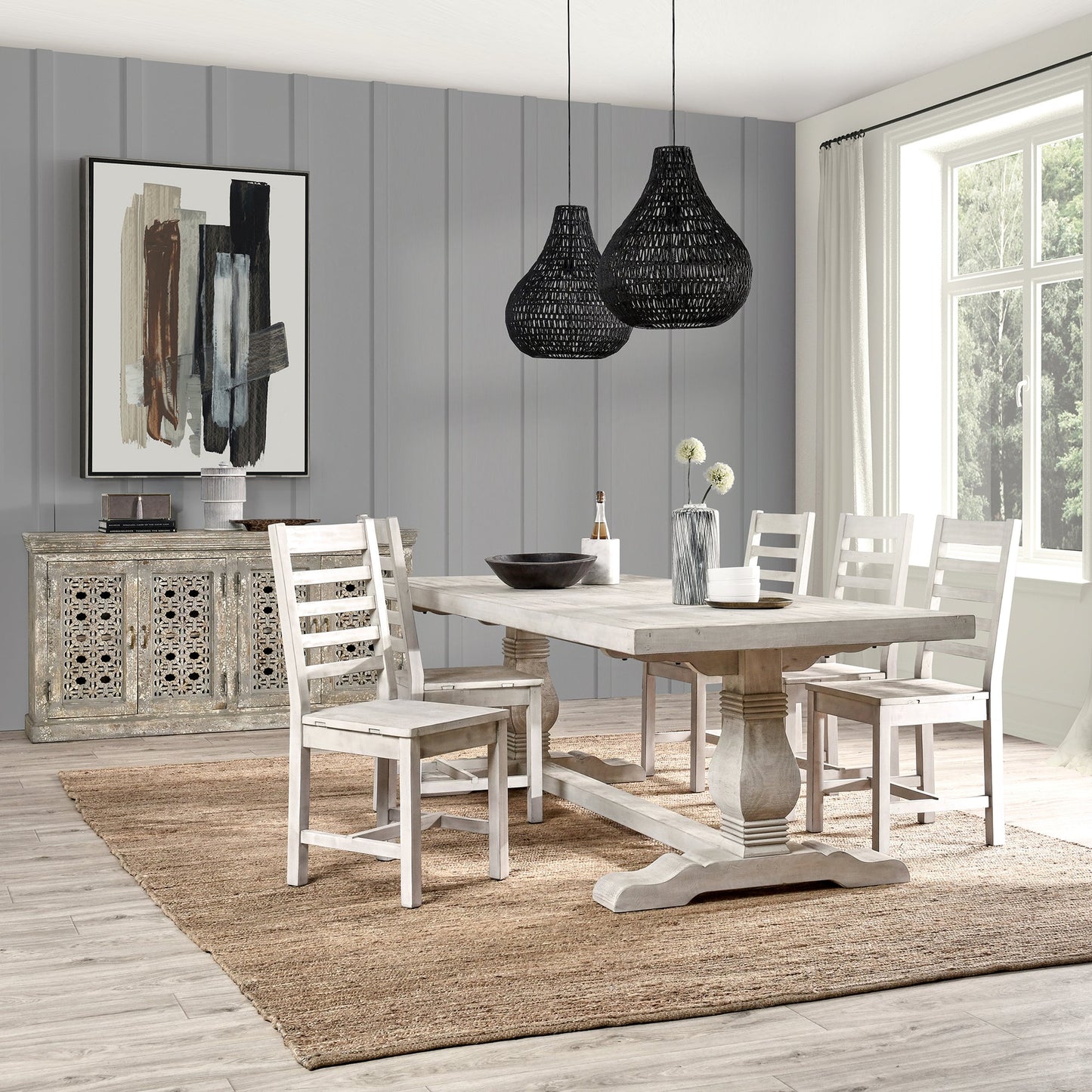 Distressed Ivory Reclaimed Pine Dining Table Caleb Dining Table Collection