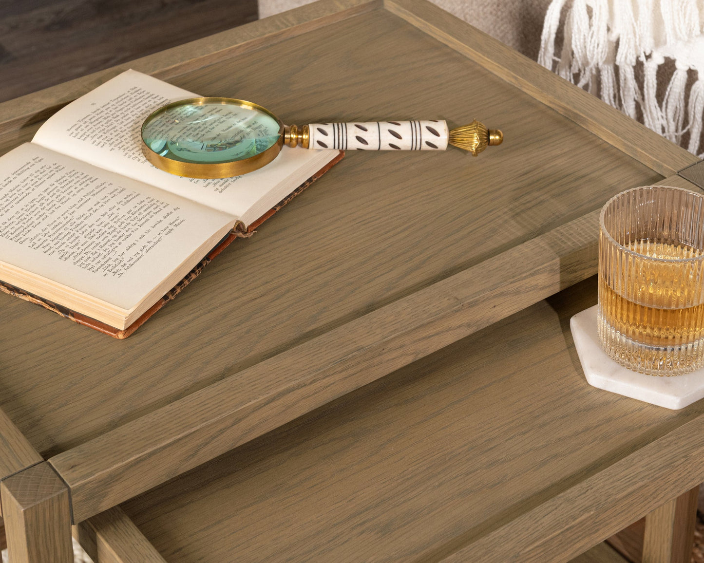 Khaki Mist Oak Veneer Accent & End Table Devin Nesting Accent Tables Collection