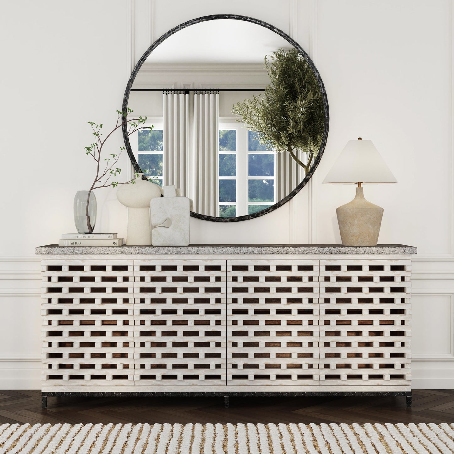 Vintage Cream Blue Stone Buffets & Cabinet Virginia Four-Door Cabinet Collection