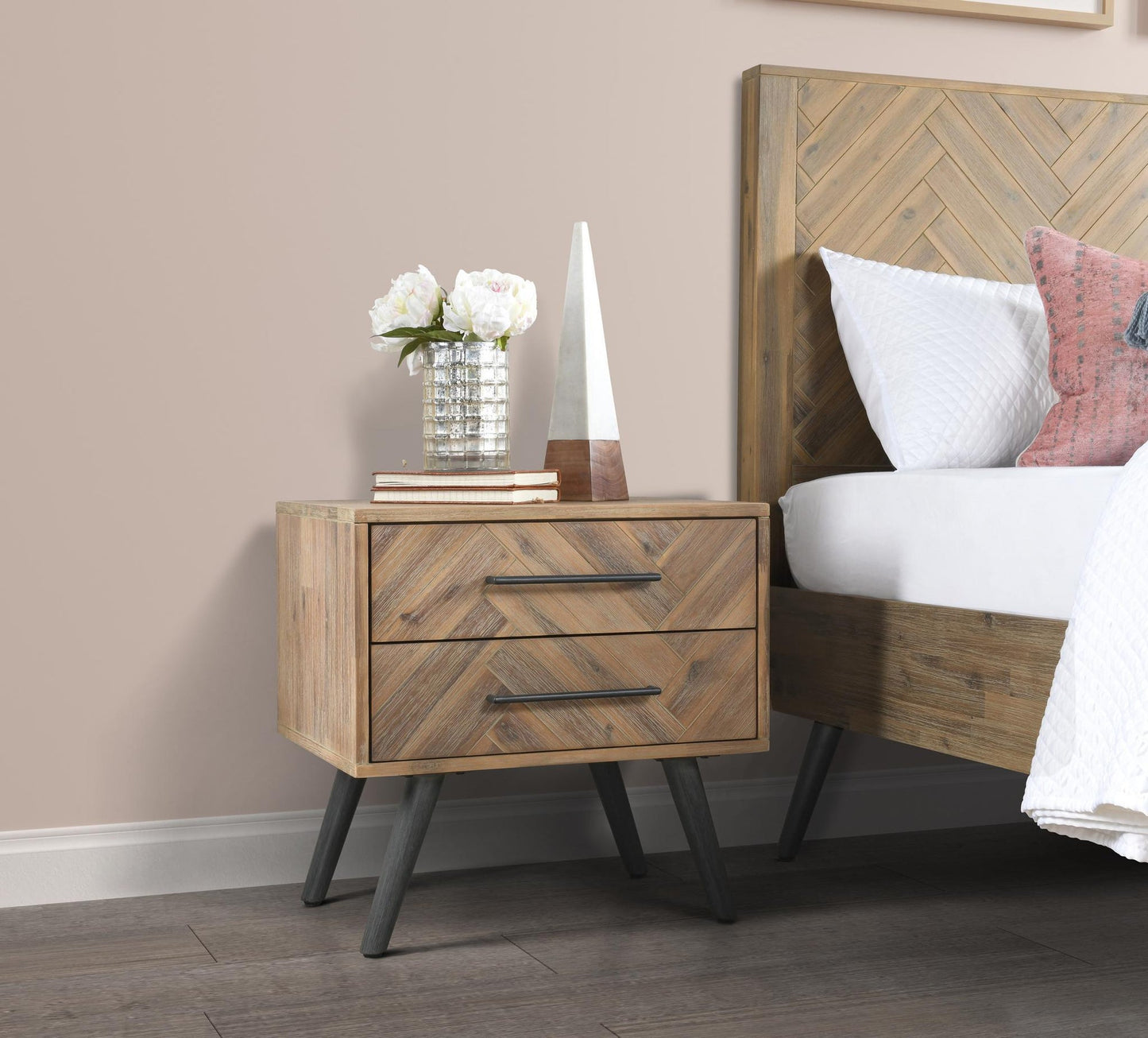 Multi Natural Acacia Wood Nightstand Dexter Two-Drawer Nightstand Collection