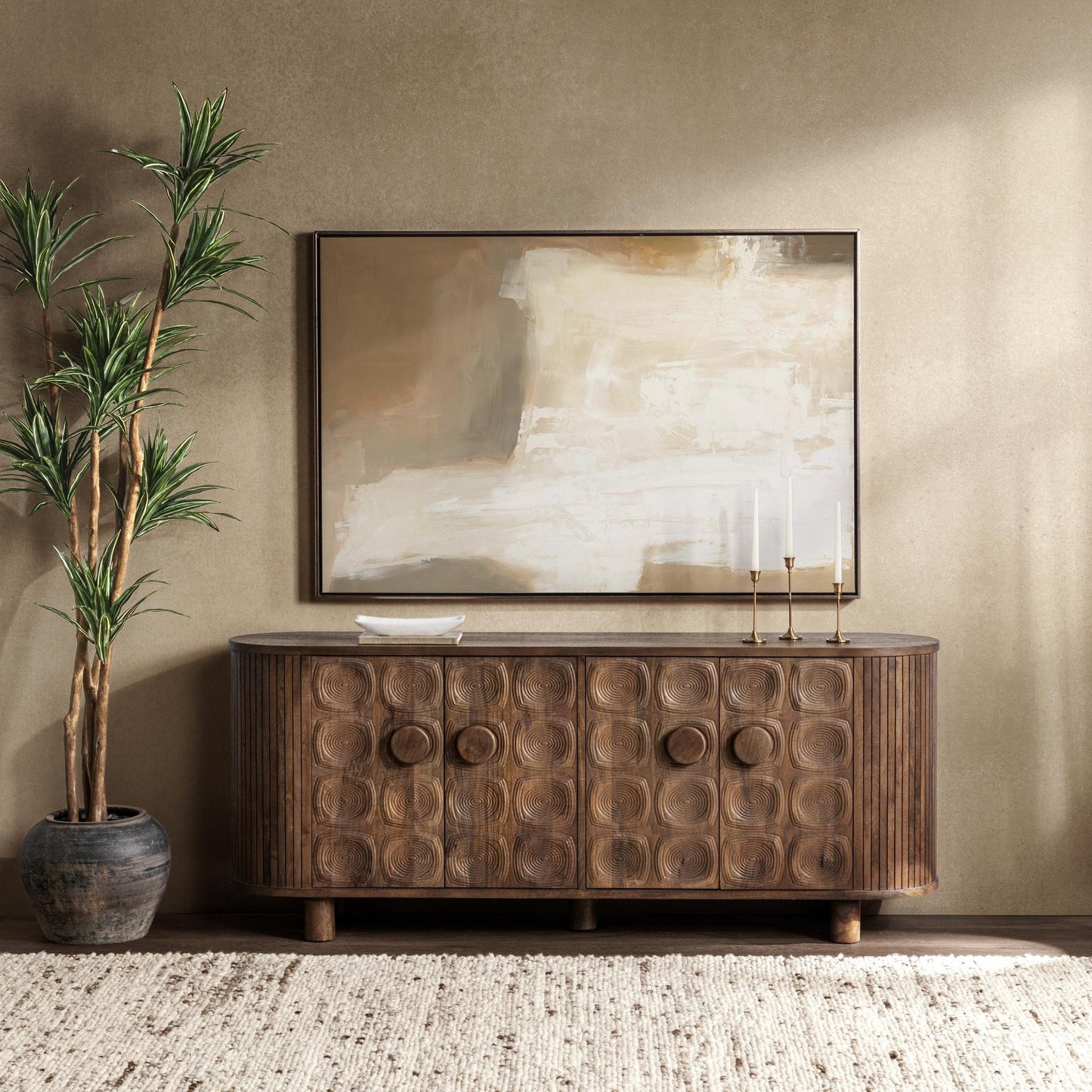 Artisan Brown Mango Wood Buffets & Cabinet Lyle Four-Door Cabinet Collection
