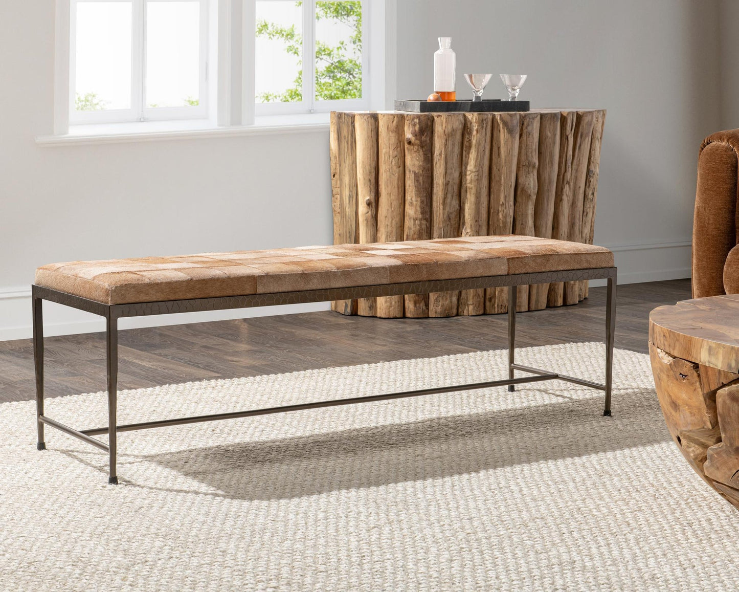 Canyon Sand Hair on Hide Accent Benche Achen Accent Bench Collection