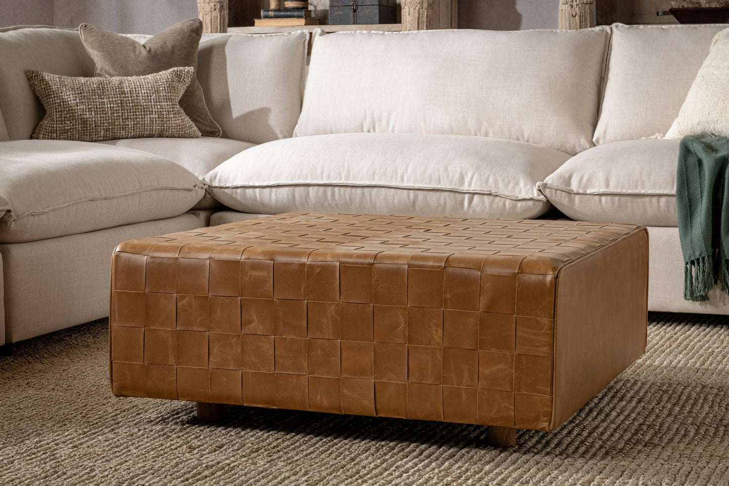 Autum Maple Top Grain Leather Ottomans & Stool Aristo Square Ottoman Collection