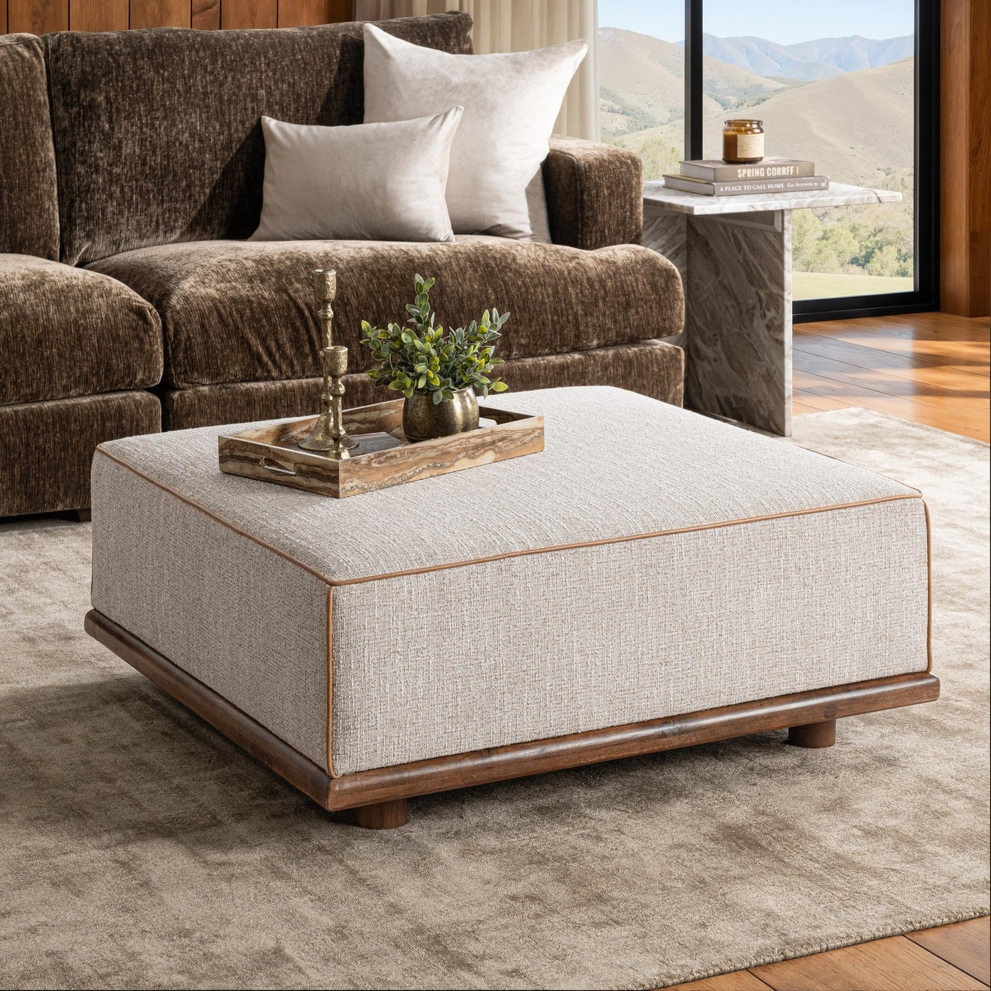 Latte 100% Polyester Ottomans & Stool Ellerie Ottoman Collection