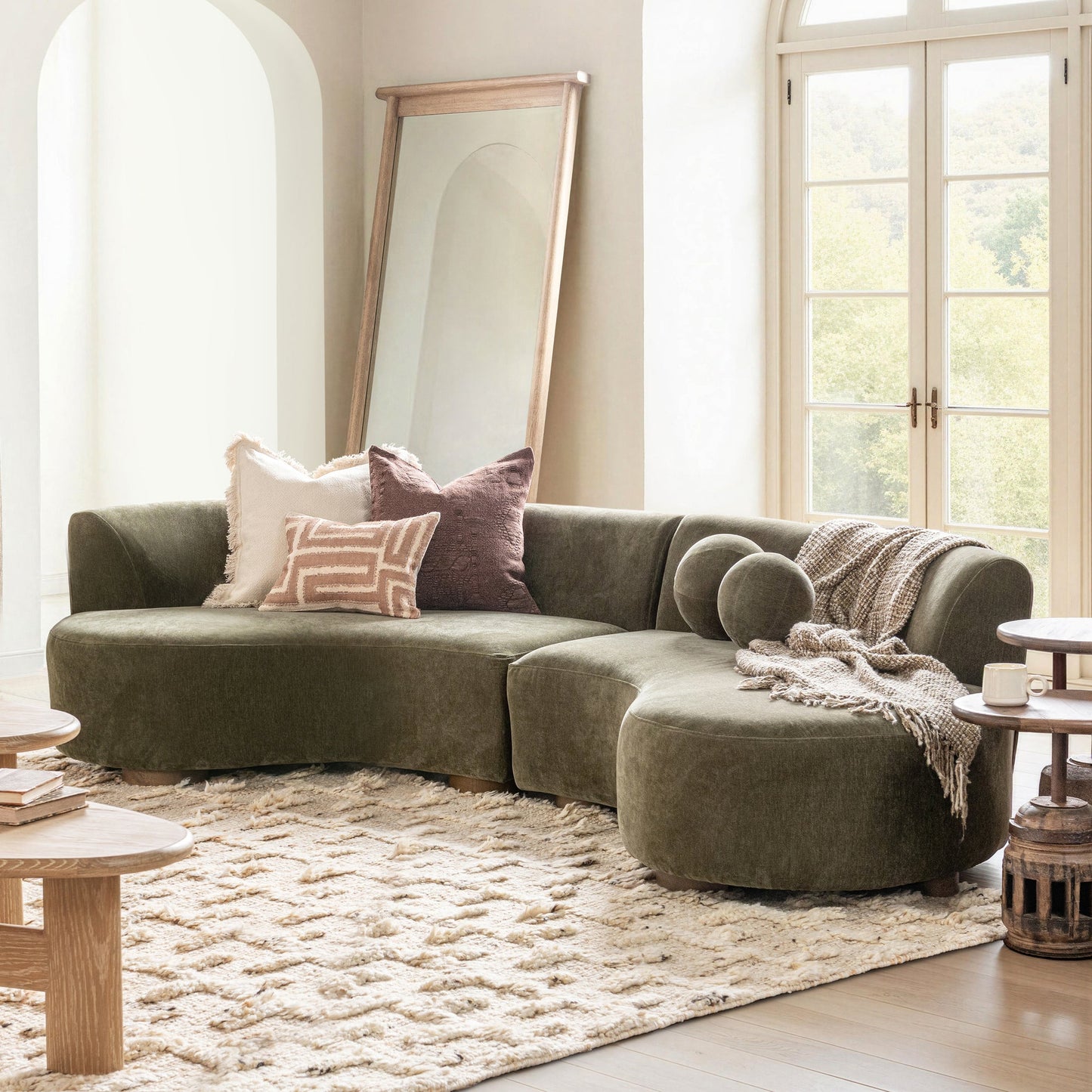 Olive Moss 100% Polyester Sofa Octavia 2 Piece Sectional Collection
