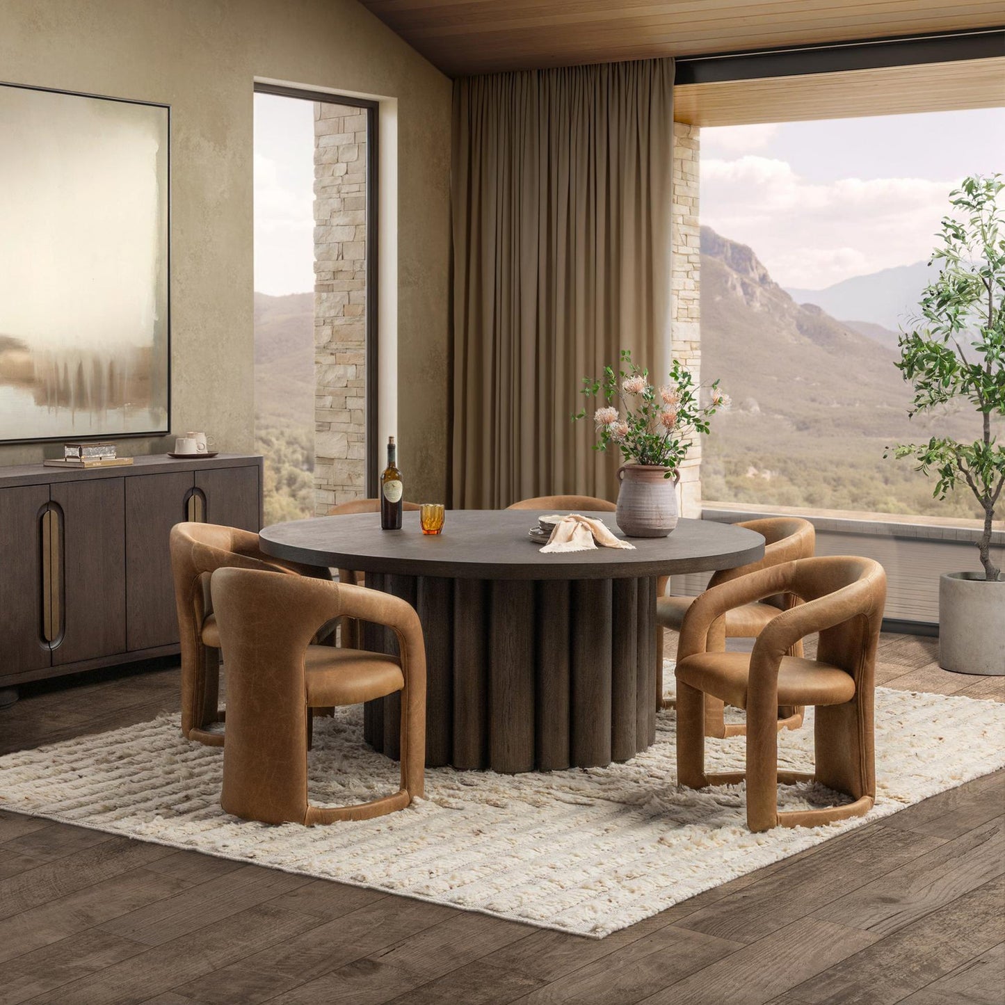 Maple Brown Top Grain Leather Dining Chair Archie Dining Chair Collection
