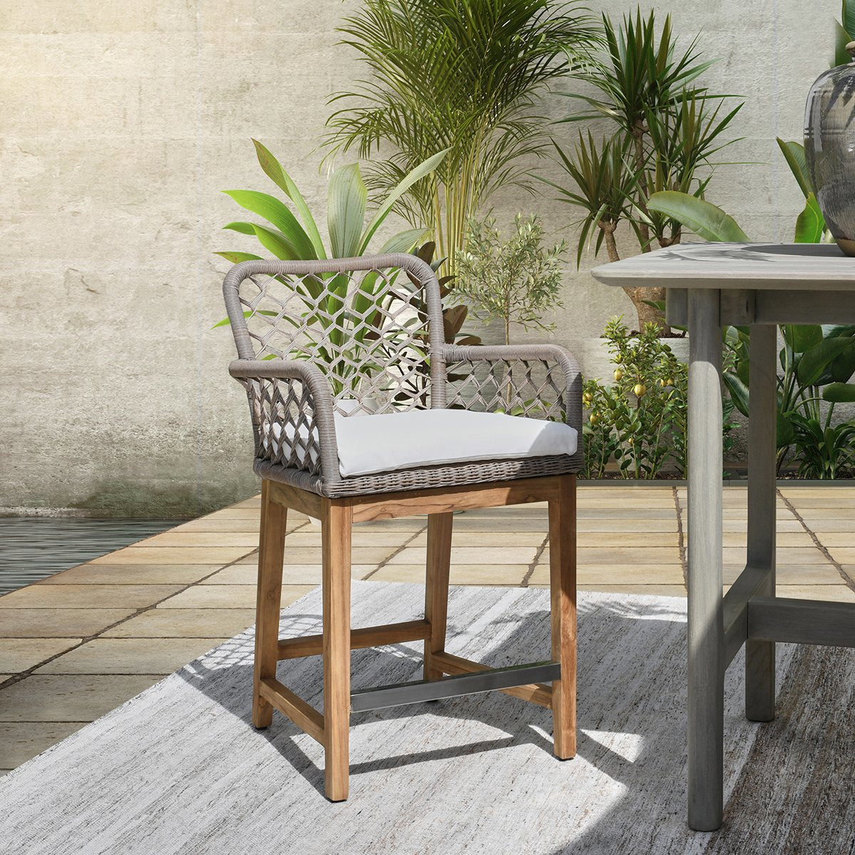 Gray Synthetic Rattan Outdoor Bar & Counter Stool Paulo Outdoor Counter Stool Collection
