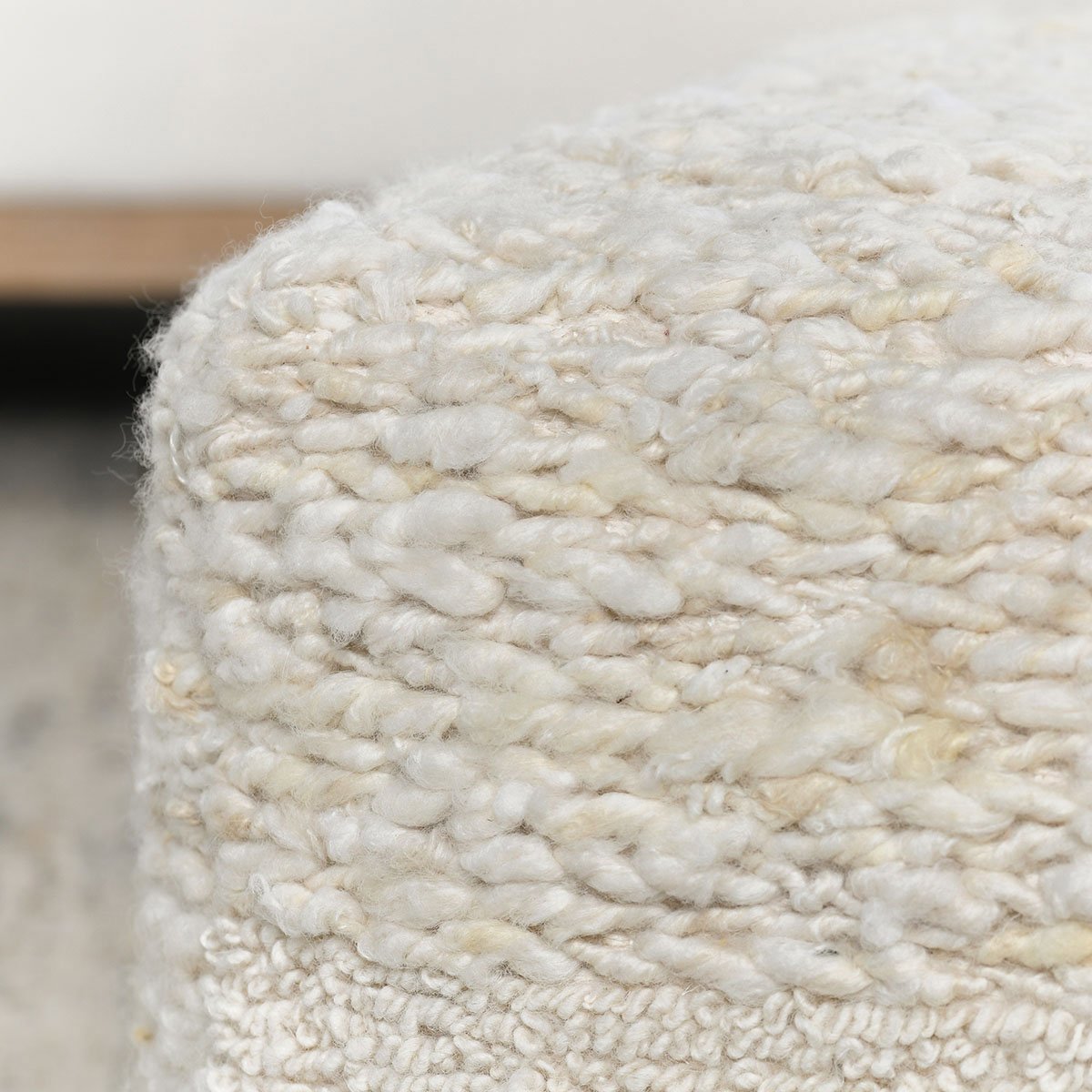 Ivory 90% Wool/10% Cotton Solid Sinclair Pouf 18x18x14 Collection