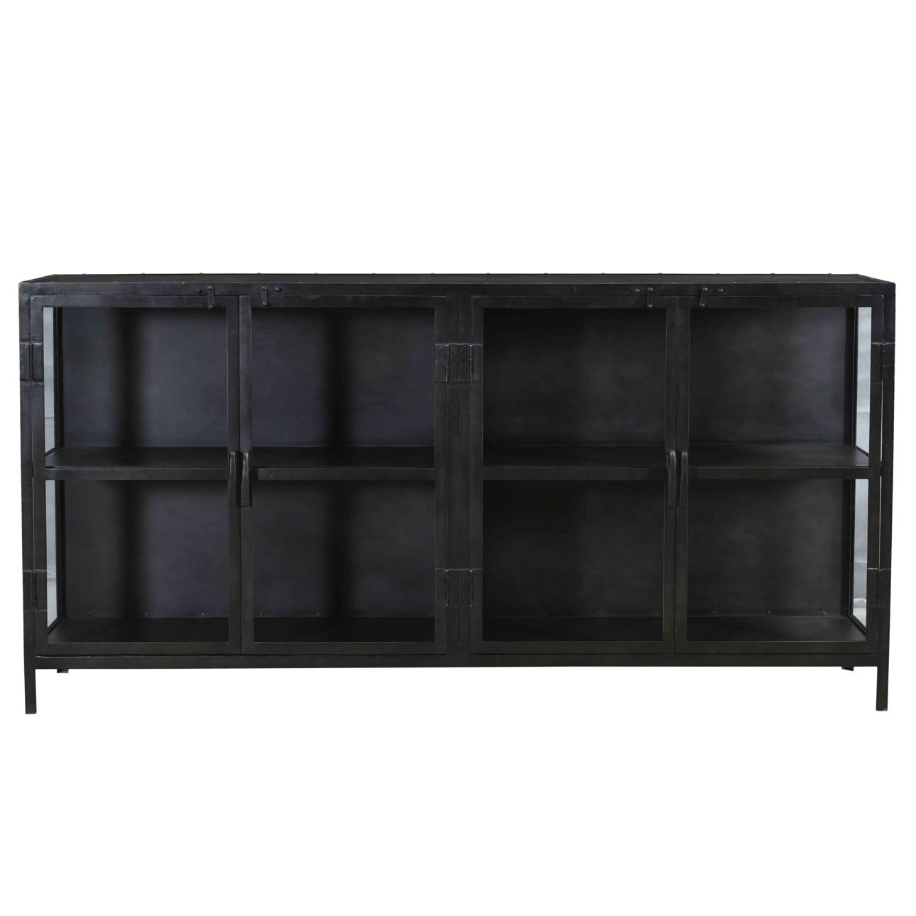 Antique Gunmetal Finish Iron Frame and Glass Doors Sideboard 72 in Wide
