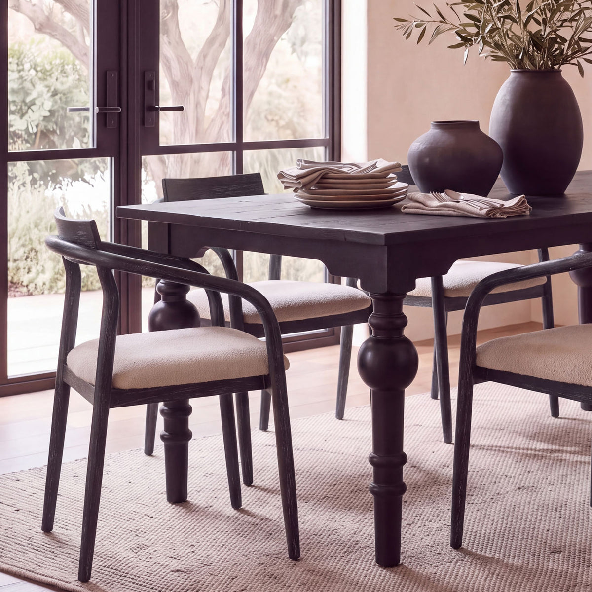 Modern Solid Acacia and Mango Wood Dining Table