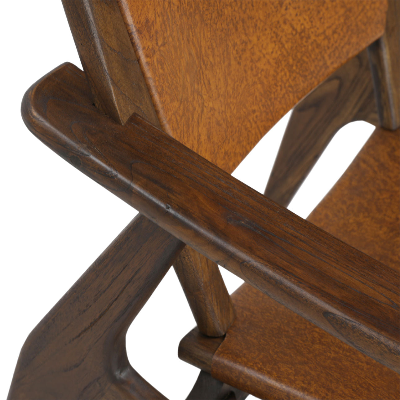 Medium Brown and Antique Brown Leather Genuine Leather and Teak Wood Chair 30 in Wide