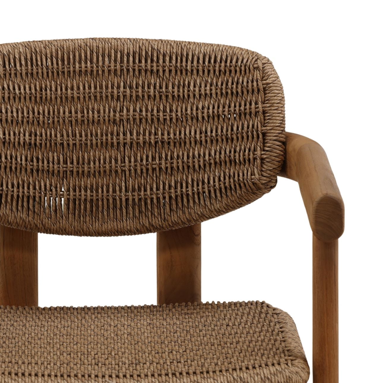 Light Brown Twisted Synthetic Wicker, Aluminum and Teak Wood Chair 22 in Wide