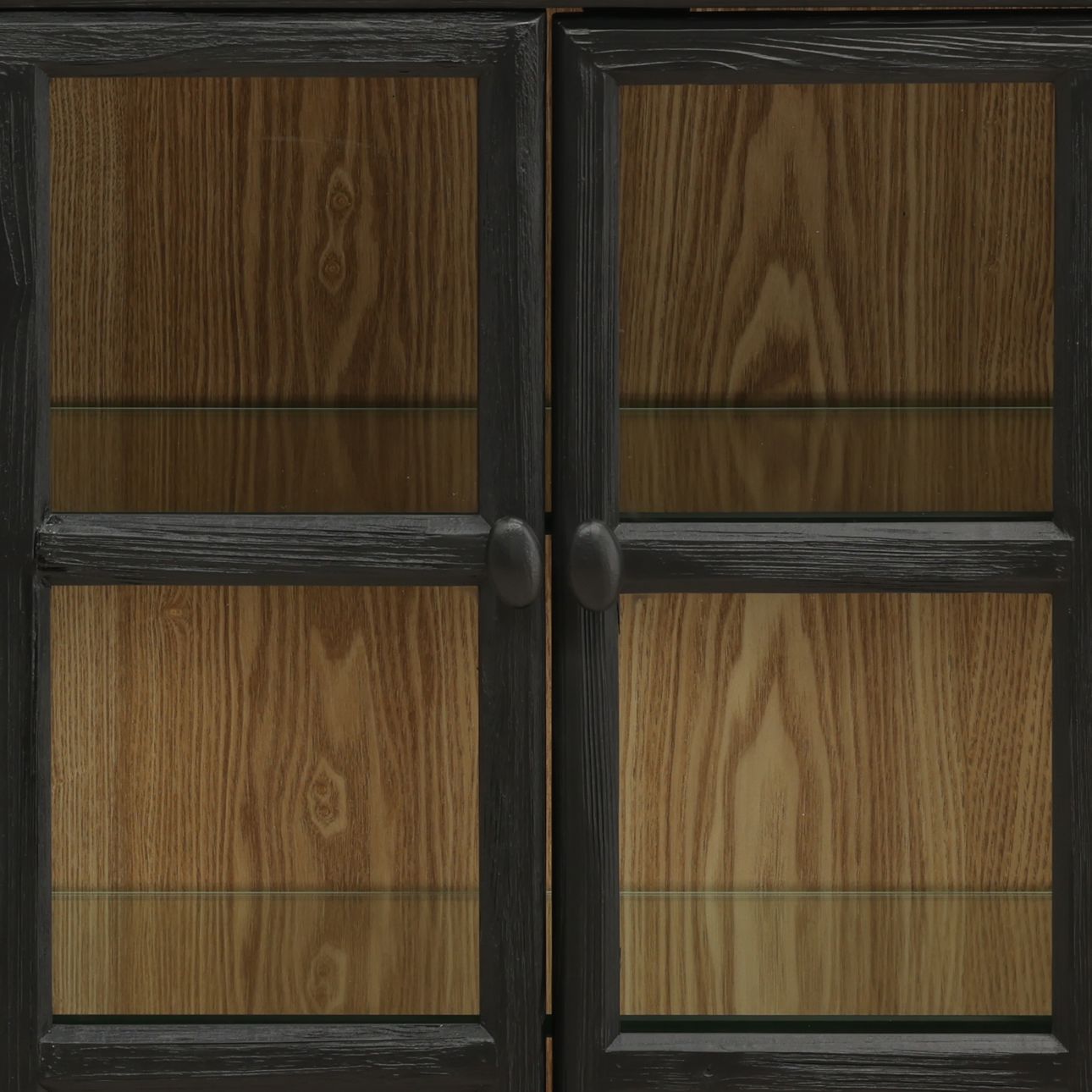 Black and Natural Fir Wood and Tempered Glass Sideboard 85 in Wide