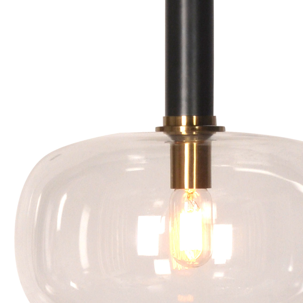 Matte Black and Brass Plated Iron and Glass Light 13.5 in Wide