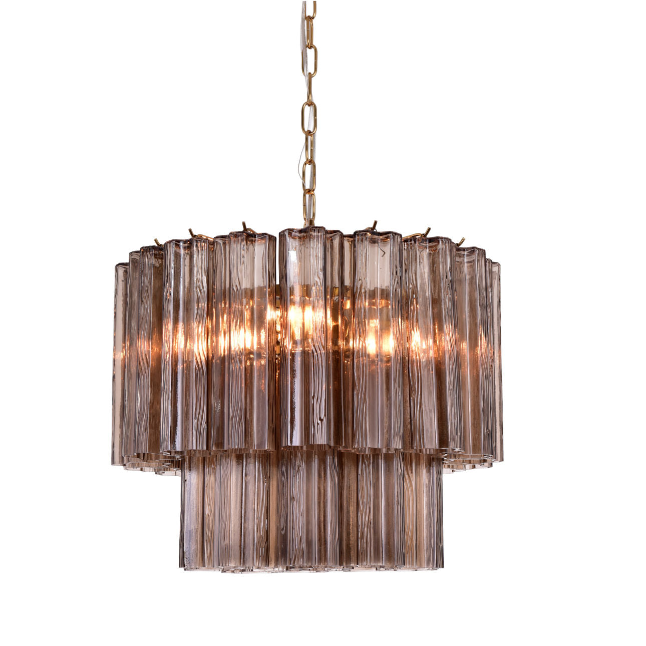 Smoke and Brass Glass and Iron Chandelier 19 in Wide