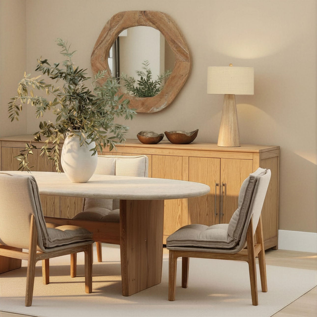 Beige and Light Natural Linen Fabric and Elm Wood Chair 20 in Wide
