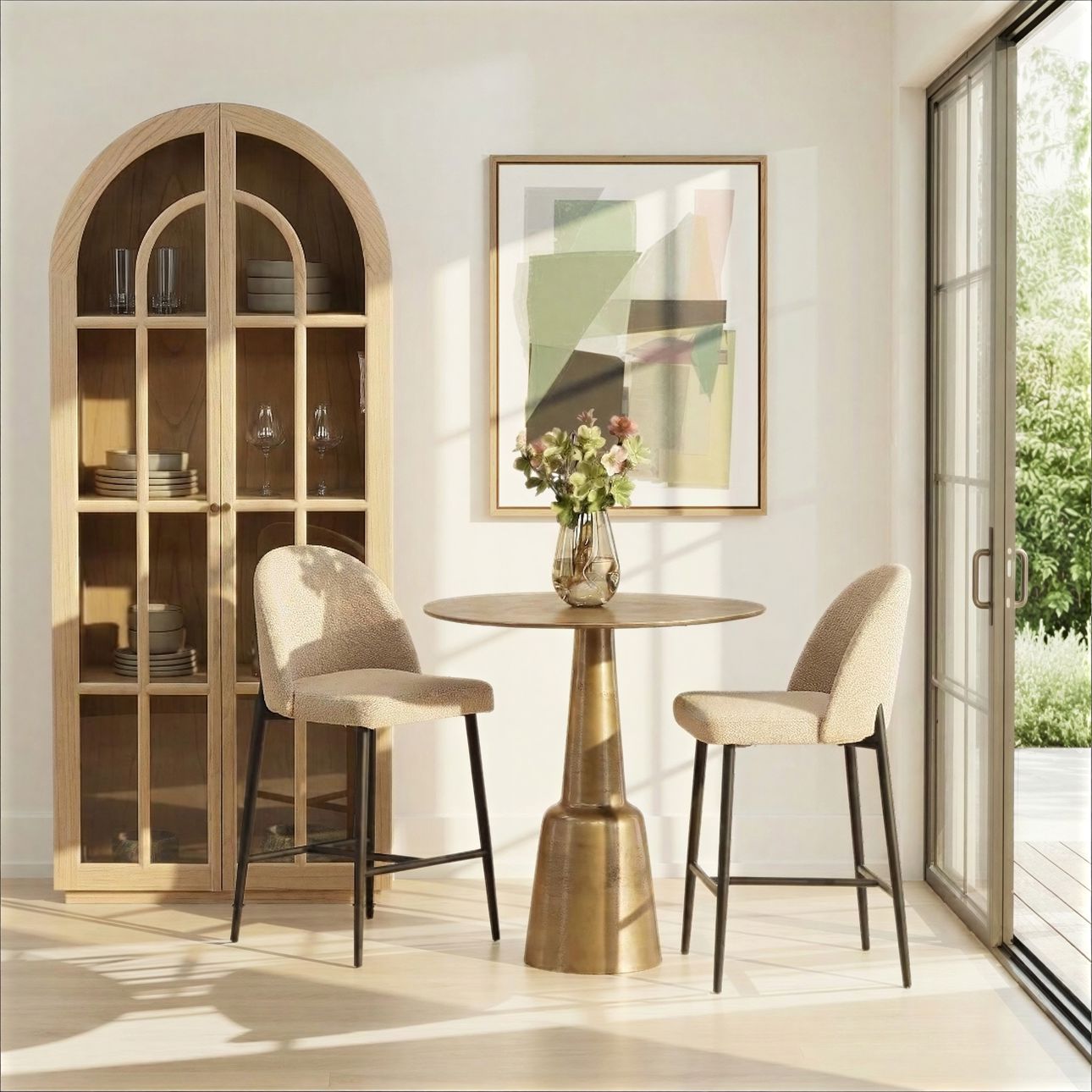 Light Natural Mindi Wood Veneer Cabinet 34.5 in Wide
