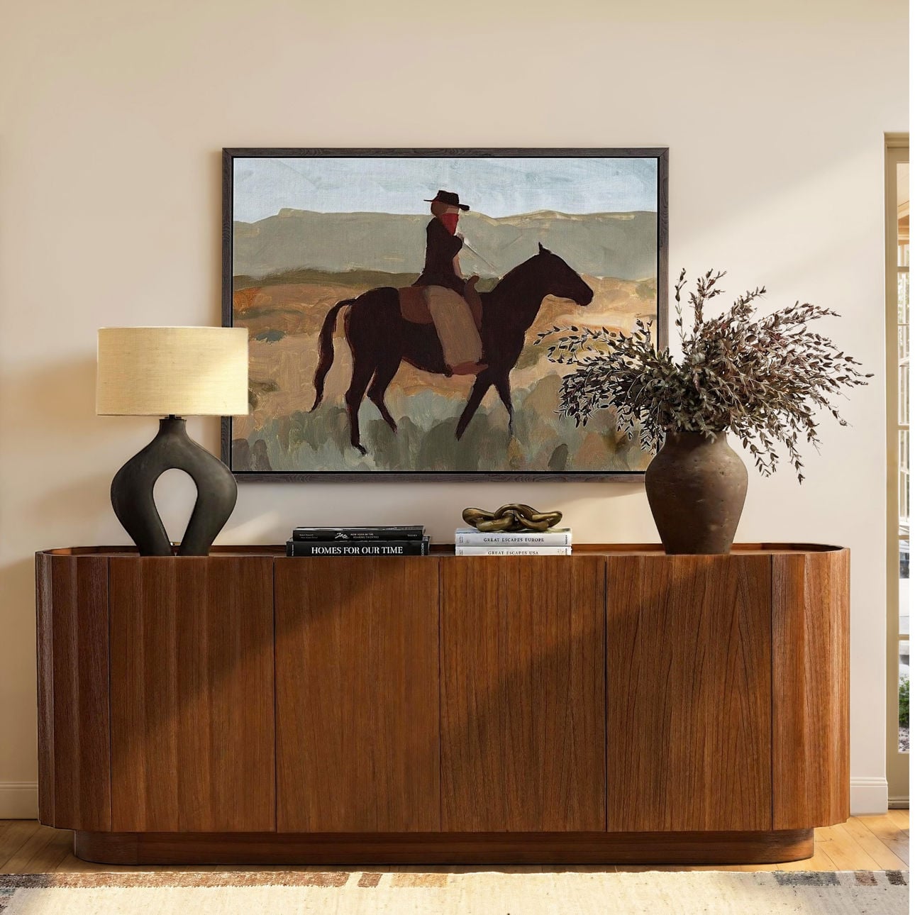 Brown Mindi Wood Veneer Sideboard 87 in Wide