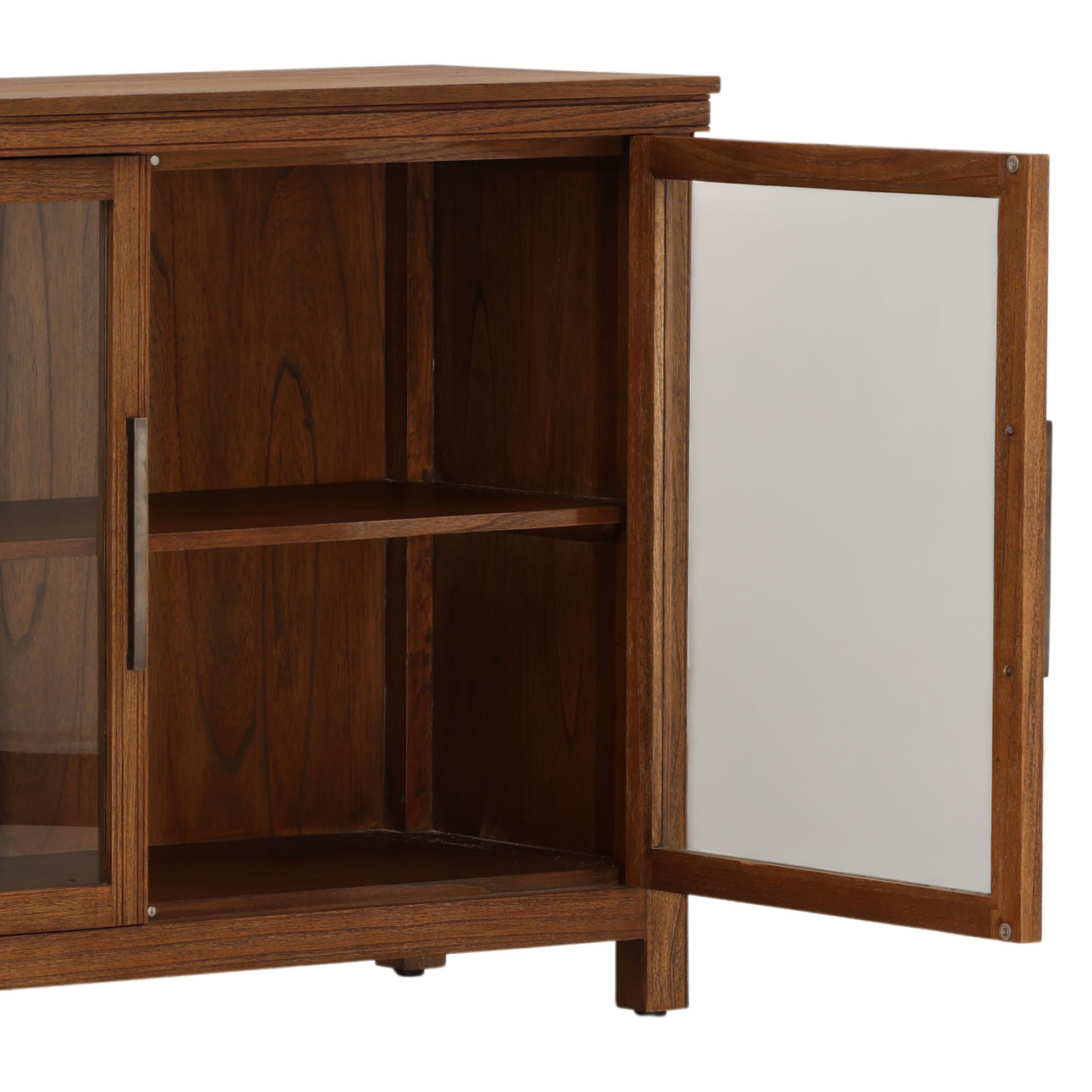 Brown Mindi Wood, Veneer and Glass Sideboard 96 in Wide