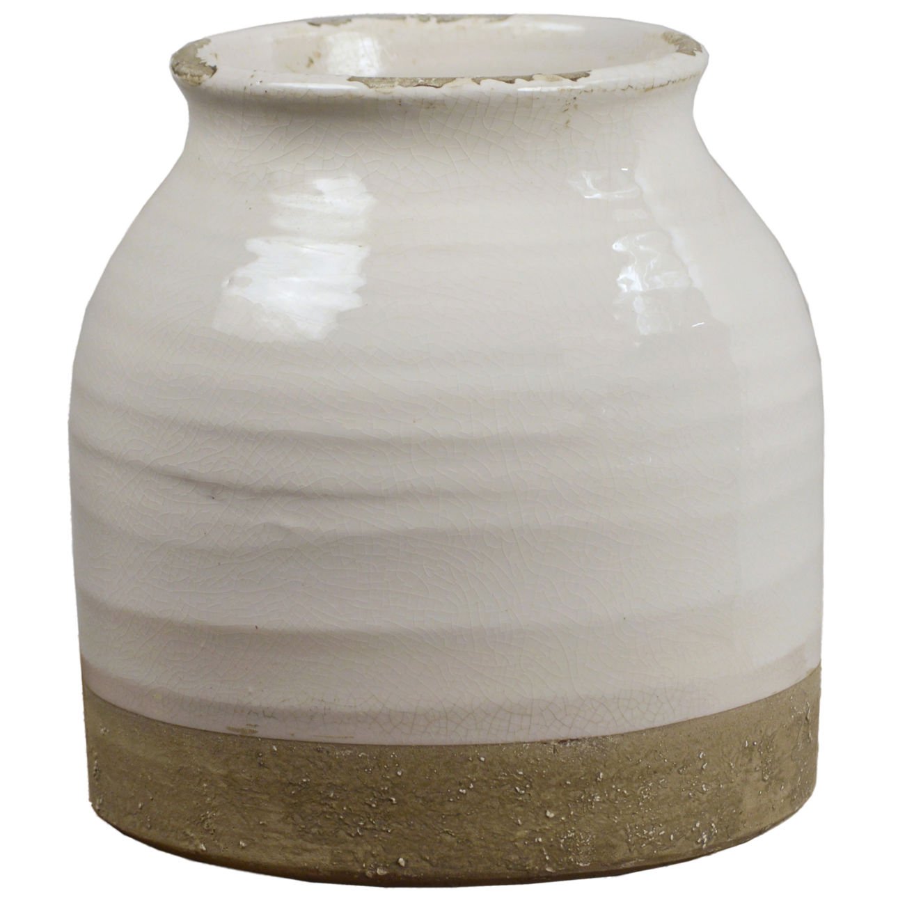 Off White and Natural Tone Terracotta Vase 9 in Wide