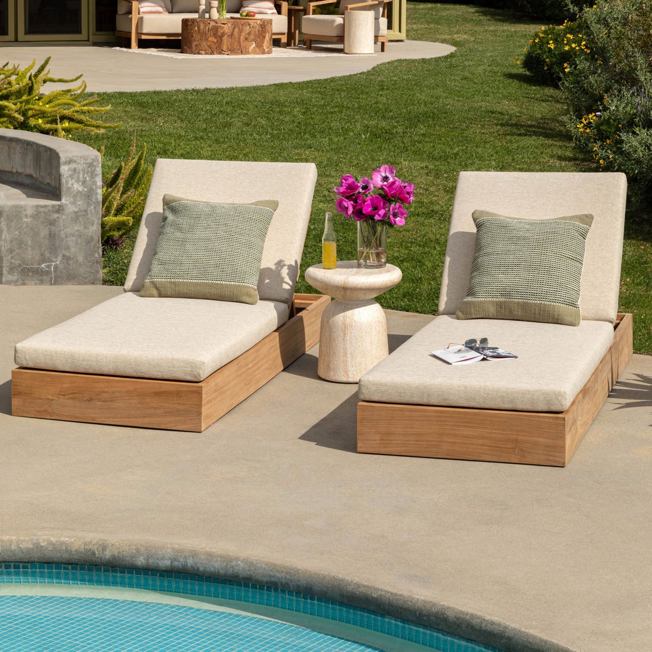 Faux Travertine Lightweight Concrete Table 16.5 in Wide
