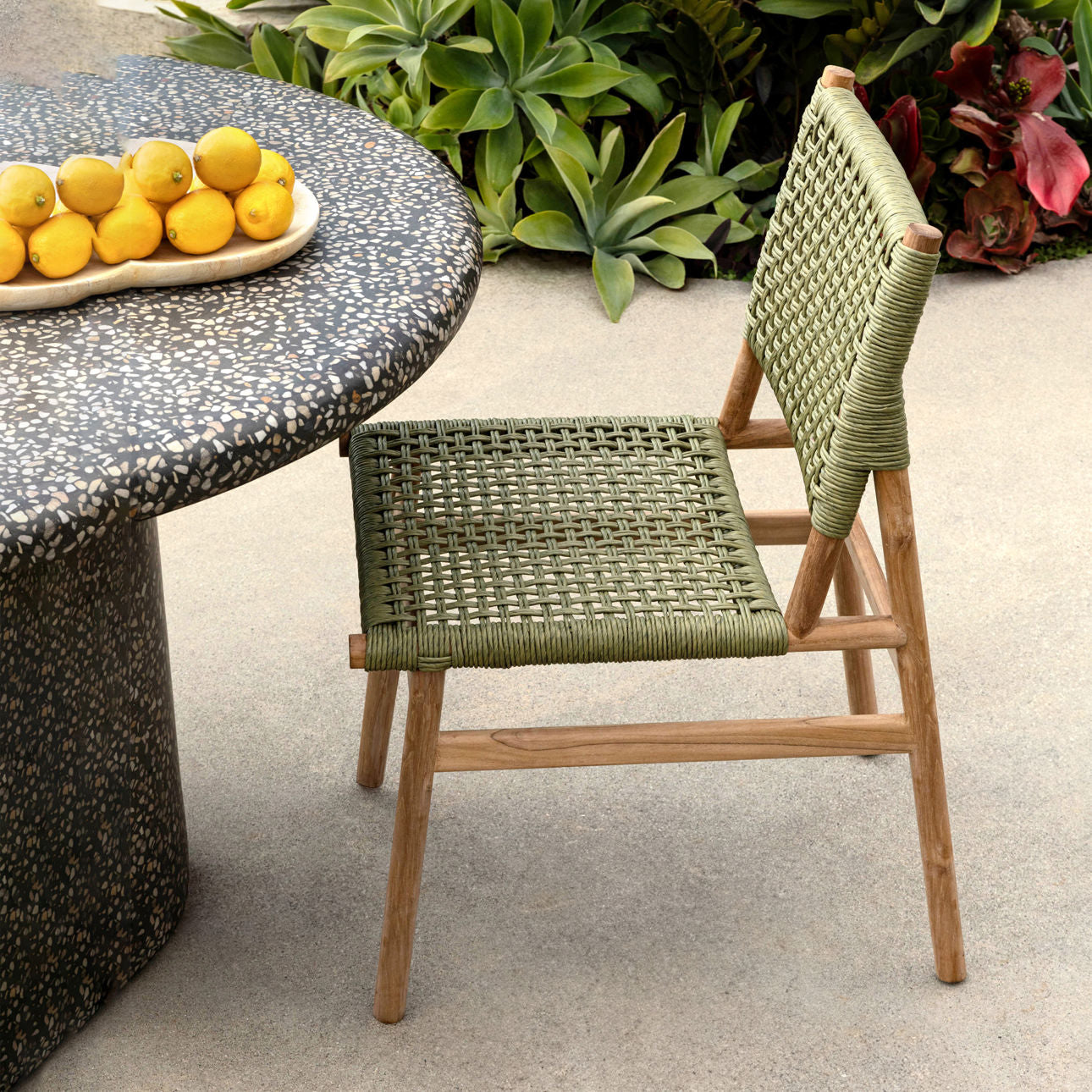 Green and Natural Twisted Faux Rattan and Teak Wood Chair 18 in Wide