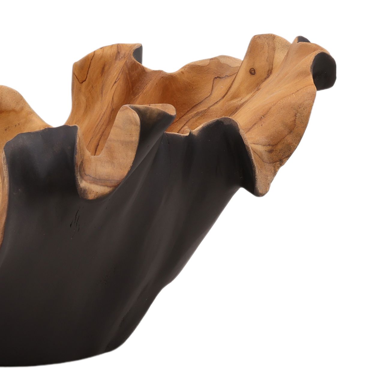 Black and Natural Teak Wood Bowl 14.5 in Wide