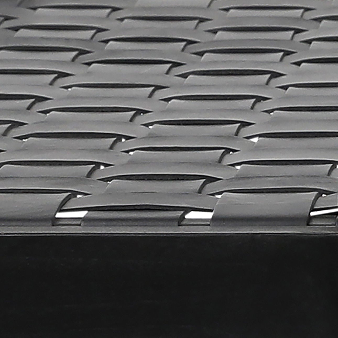 Antique Black Finish Full Grain Leather Upholstery Woven On A Teak Wood Frame Bench 45 in Wide