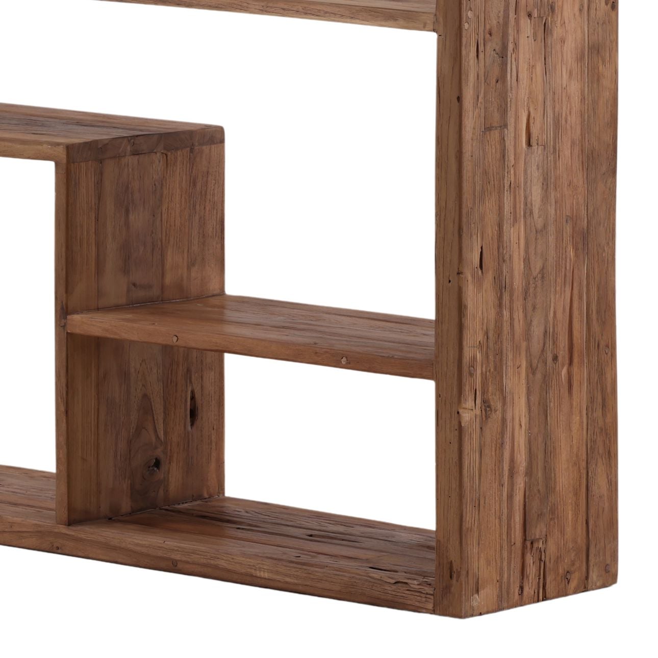 Medium Brown Wood Sealed Finish Reclaimed Teak Wood Bookcase 55 in Wide