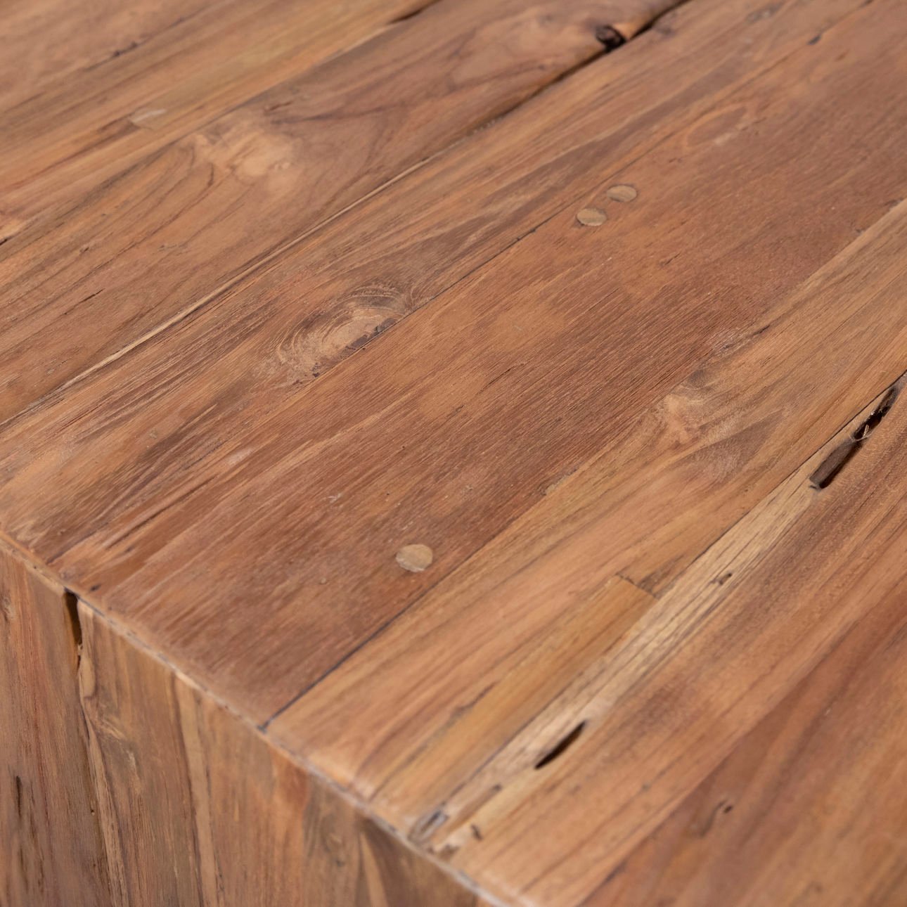 Medium Brown Wood Sealed Finish Reclaimed Teak Wood Table 78 in Wide