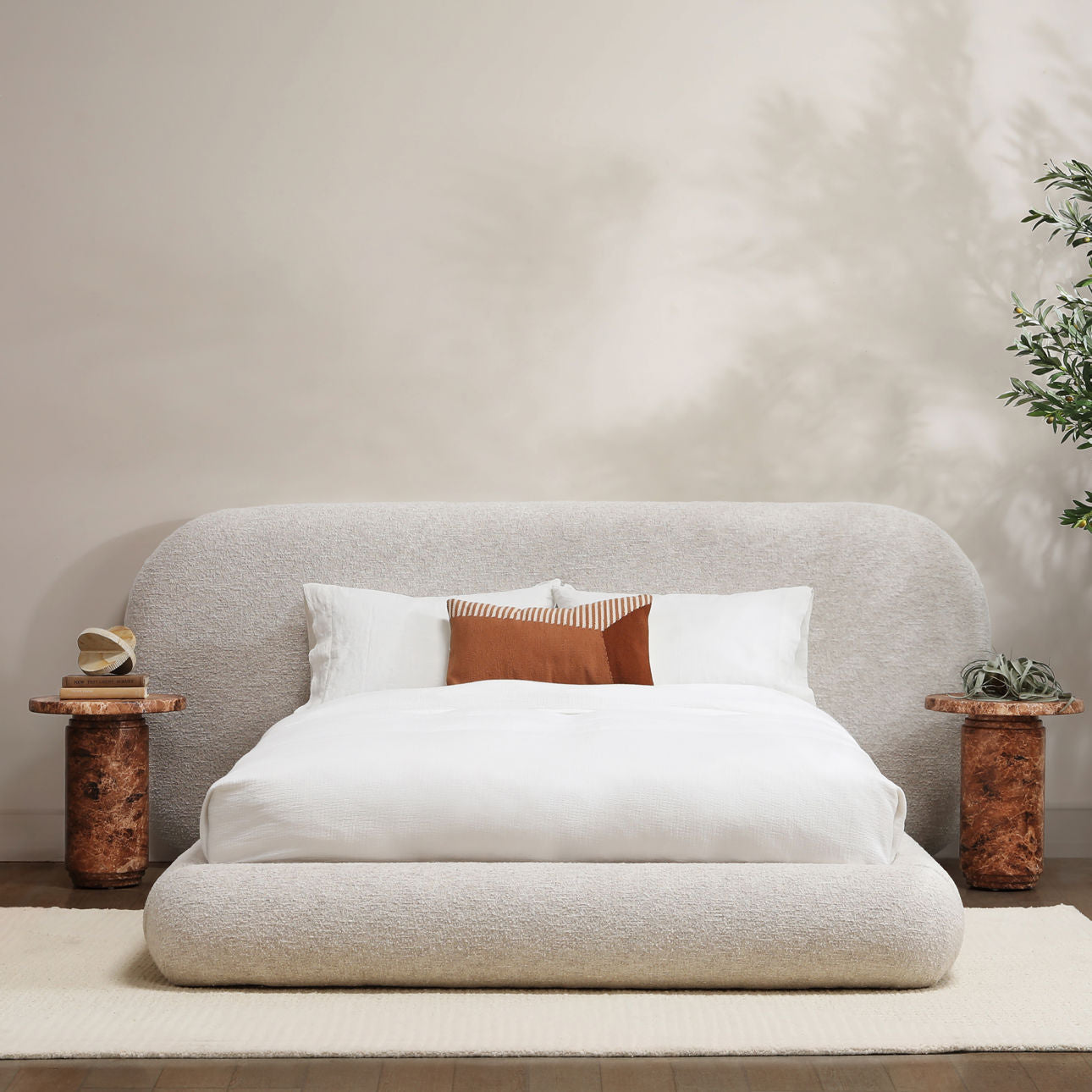 Kaia Snow Basketweave Boucle Fabric Bed 103 in Wide