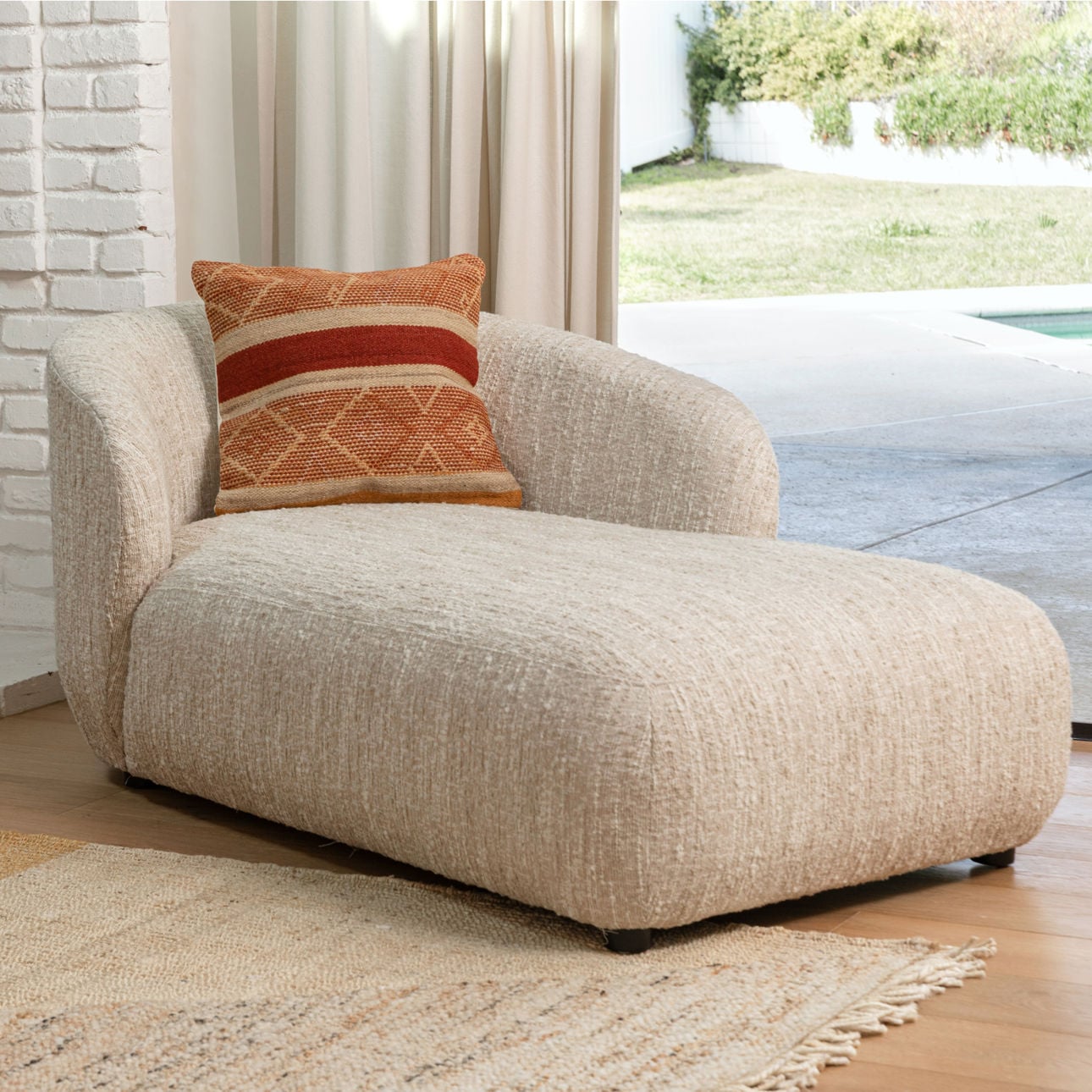 Napa Beige Textured Boucle Fabric Chaise 34 in Wide