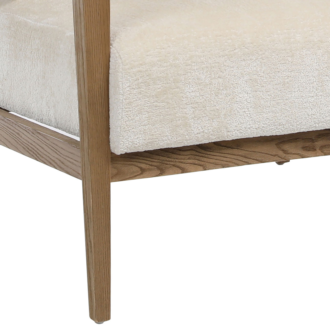 Cream Fabric and Natural Oak Wood Finish Poly Velvet Upholstery and Ash Wood Chair 28 in Wide