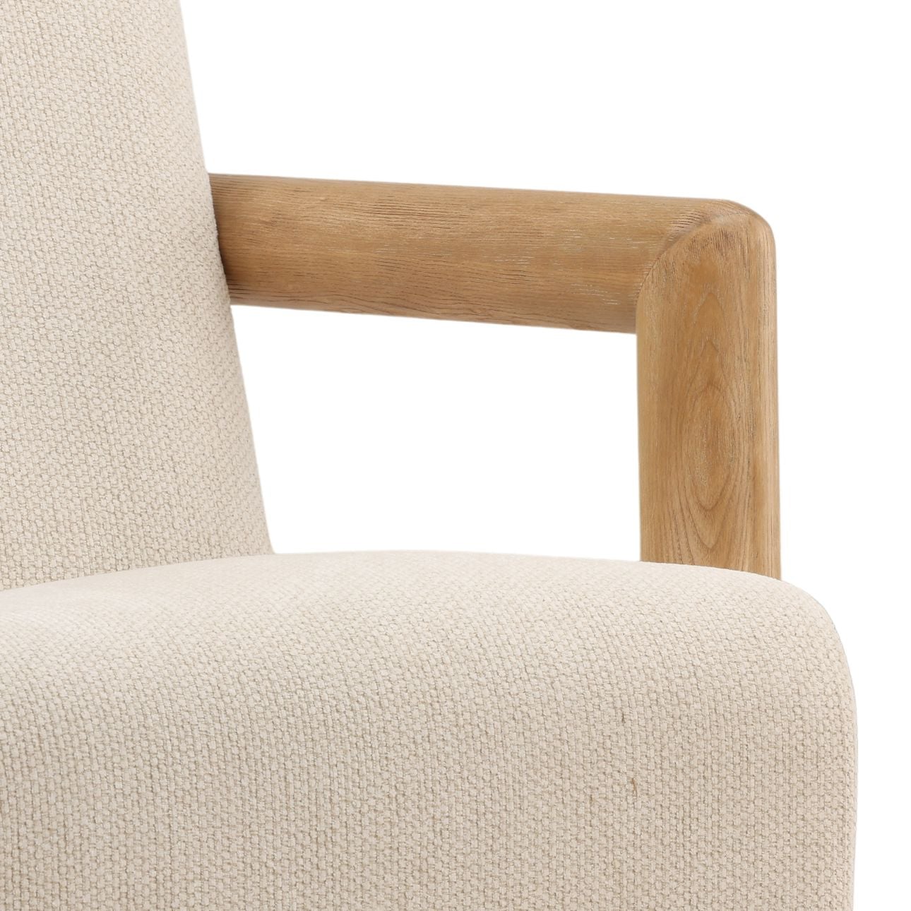 Cream and Light Natural Chunky Chenille Fabric and Ash Wood Chair 31 in Wide