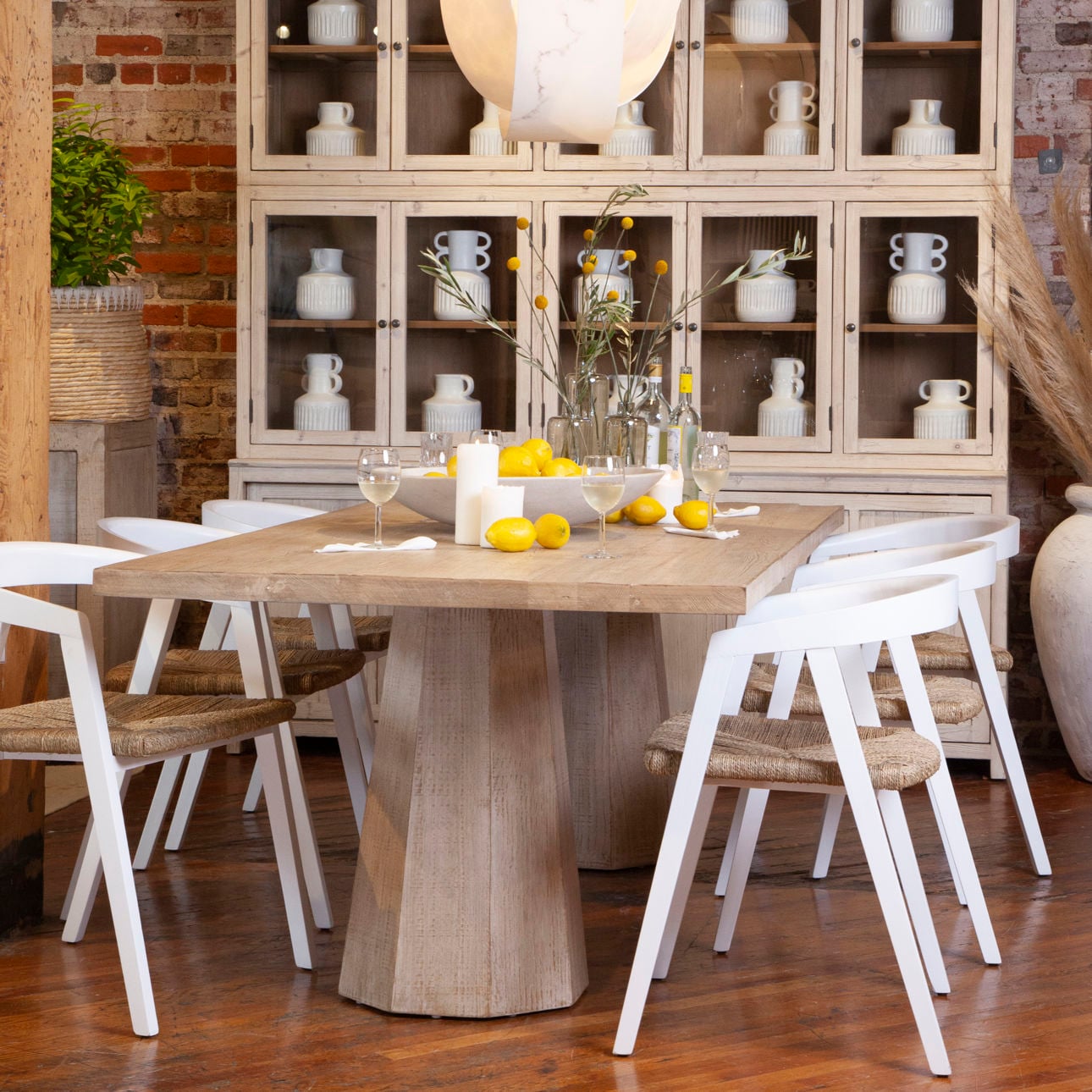 Light Warm Wash Finish Reclaimed Pine Wood Table 96 in Wide