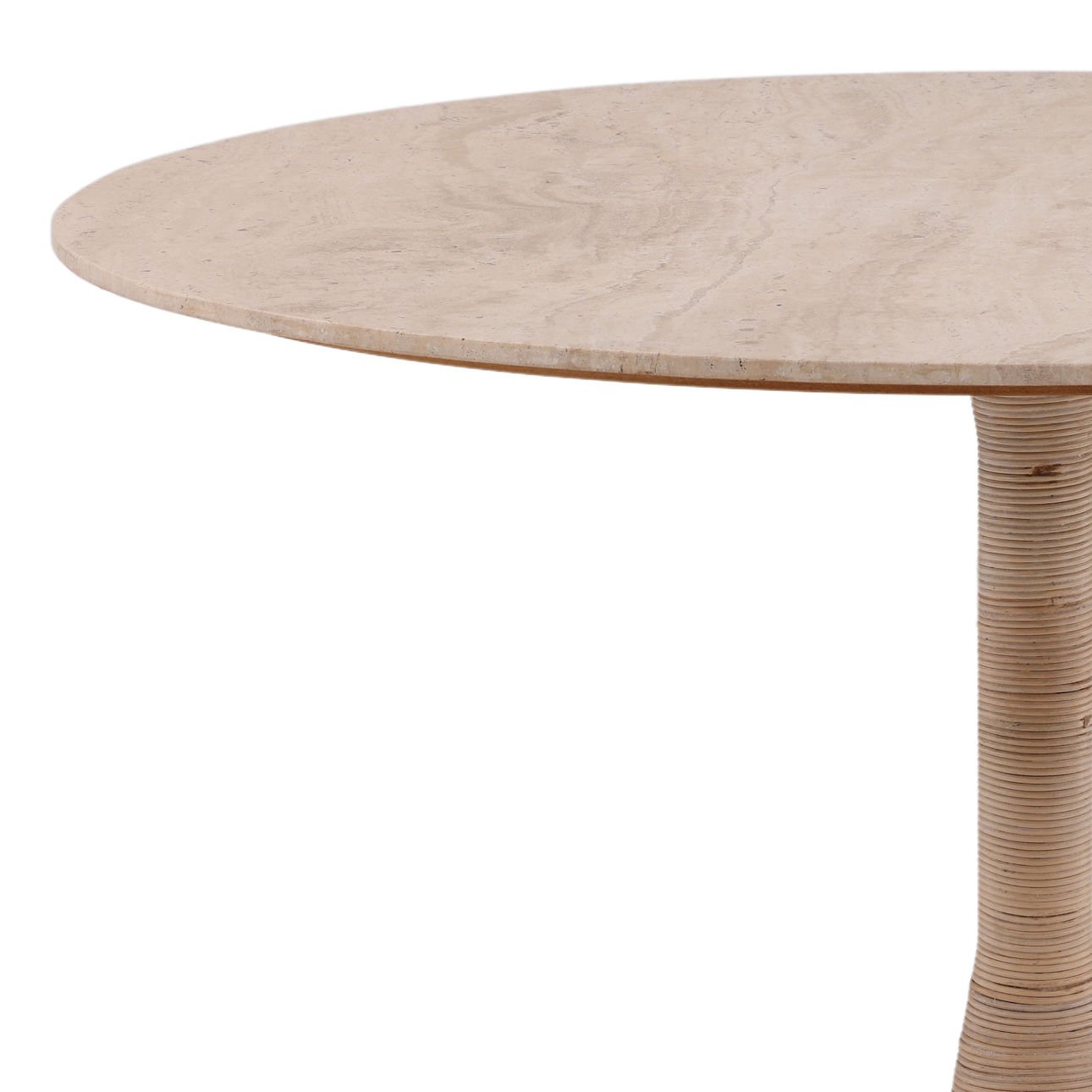 Natural Travertine, Cane and Iron Table 52 in Wide