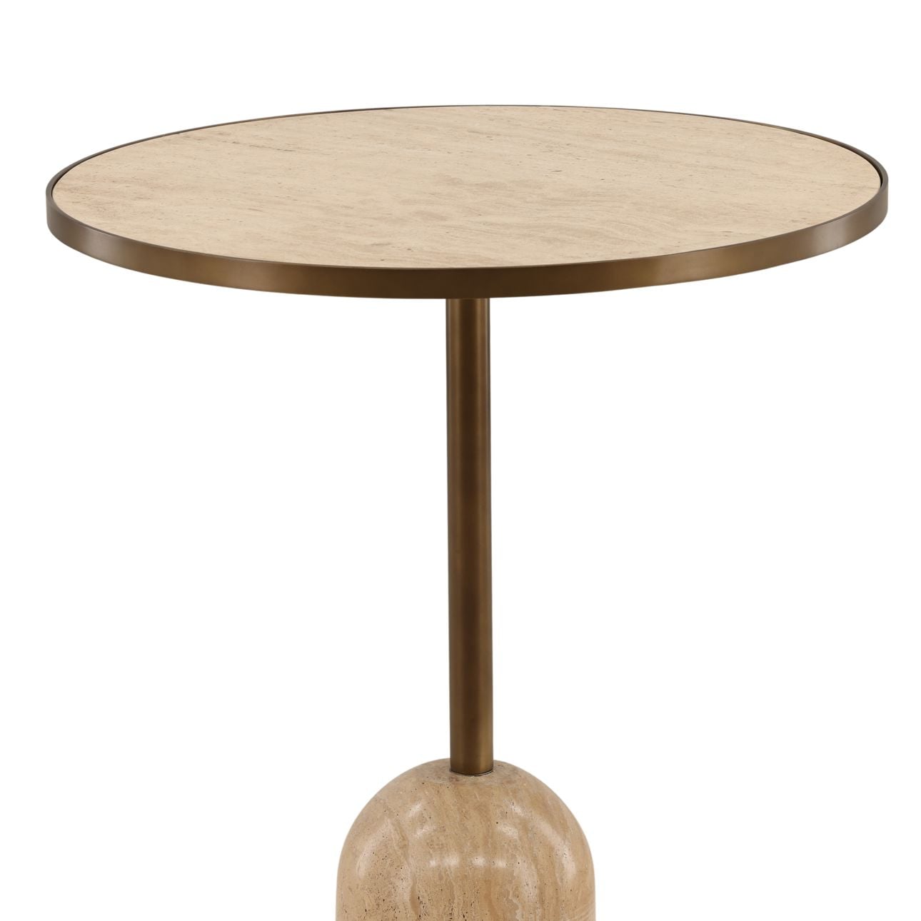 Natural and Antique Brass Travertine and Iron Table 28 in Wide