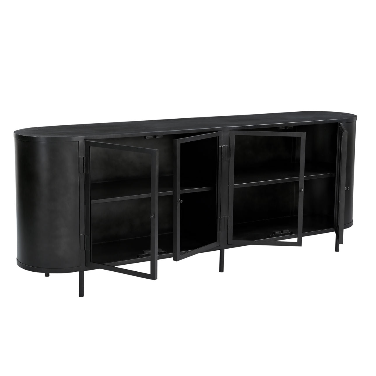 Black Iron and Glass Sideboard 85.5 in Wide