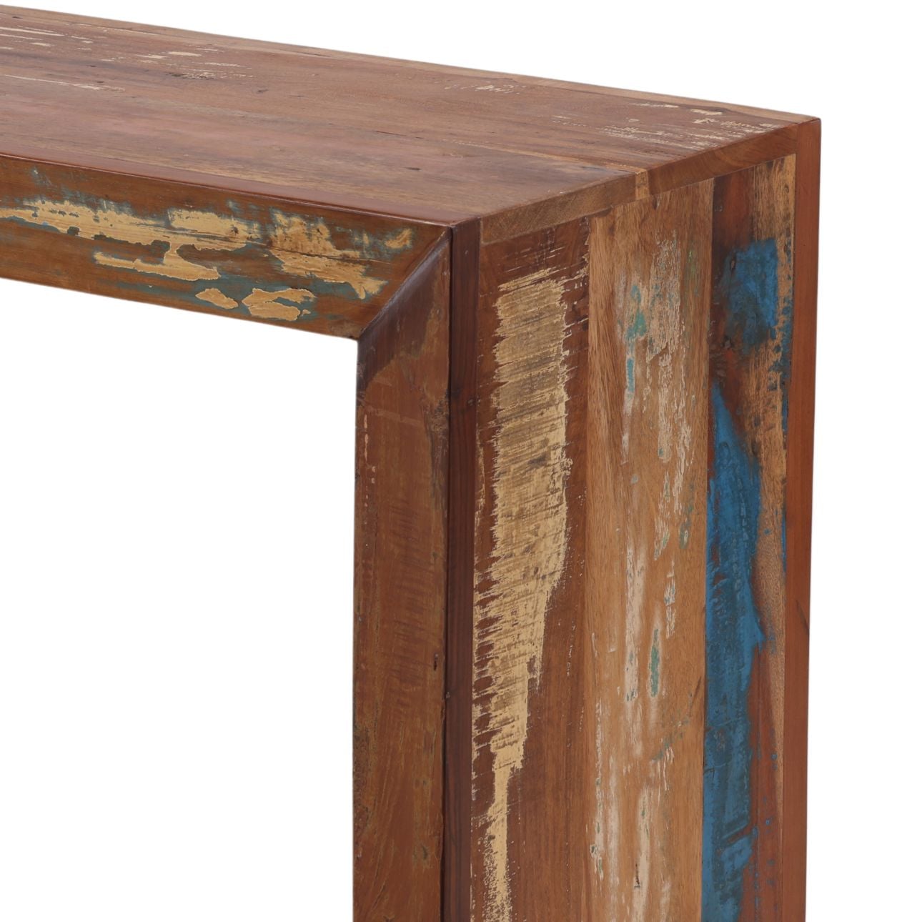 Medium Brown Distressed Paint Reclaimed Mango Wood Table 65 in Wide