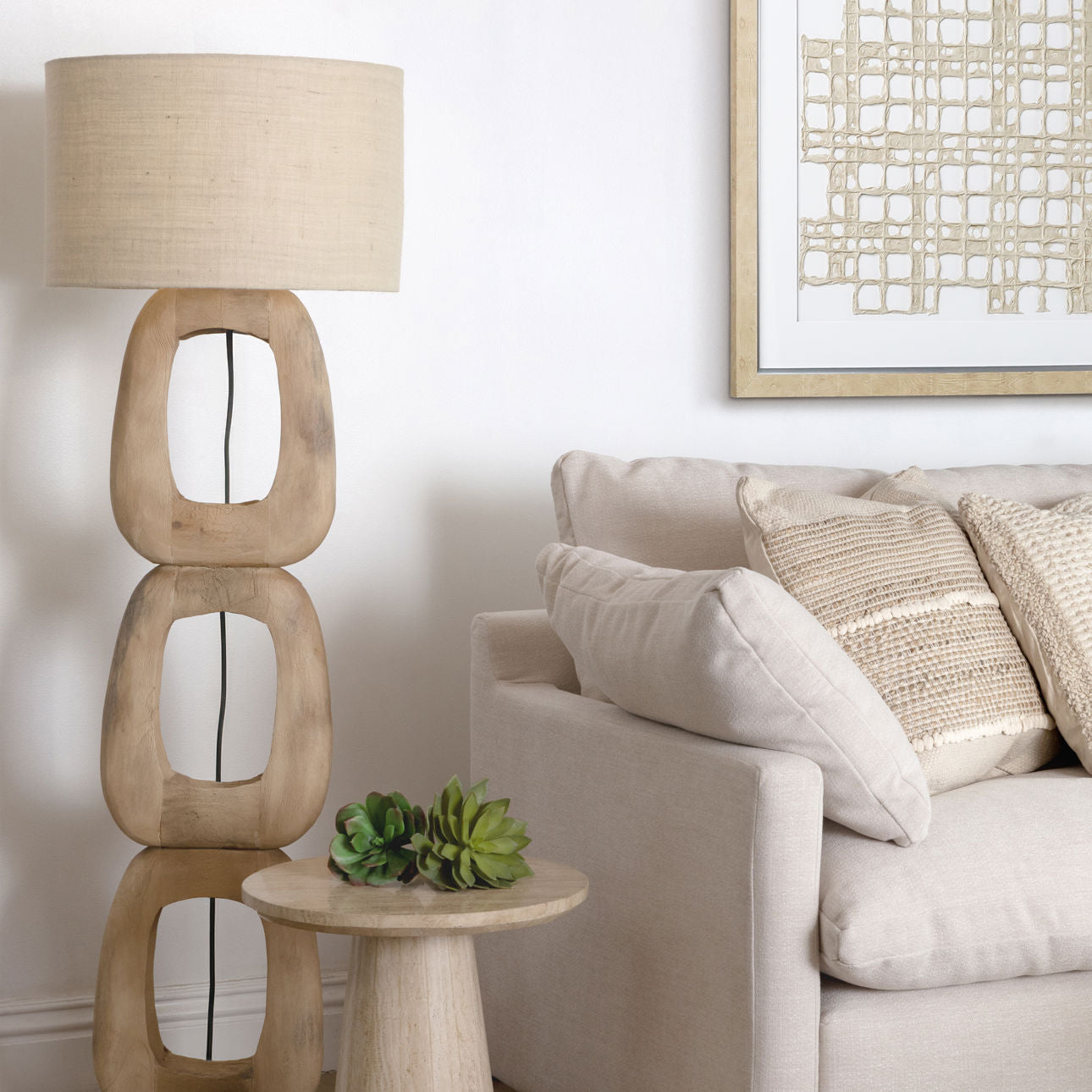 Natural and Beige Shade Mango Wood and Jute Shade Lamp 20 in Wide
