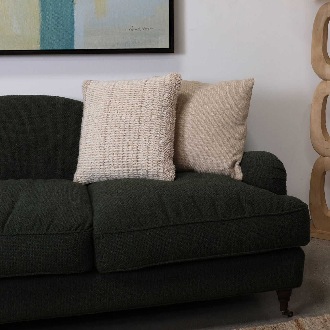 Beige and Ivory Handwoven Wool Pillow 20 in Wide