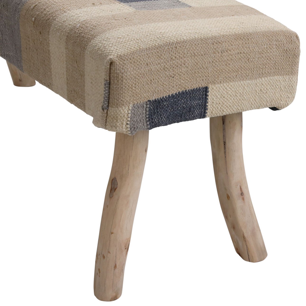 Multicolor Handwoven Punja Kilim Wool and Eucalyptus Wood Bench 48 in Wide