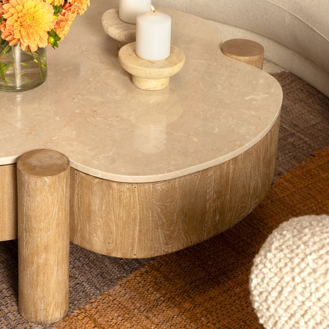 Natural Mango Wood and Botochino Stone Table 35.5 in Wide