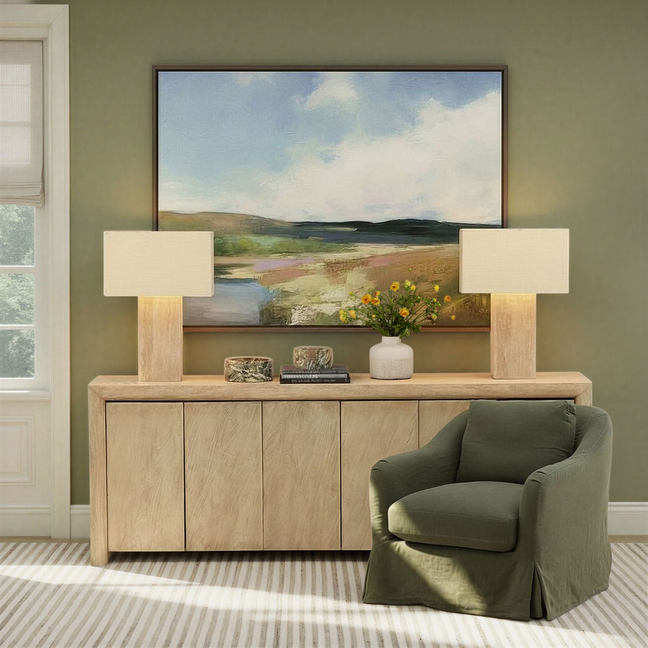 Light Natural Acacia Wood Sideboard 93 in Wide