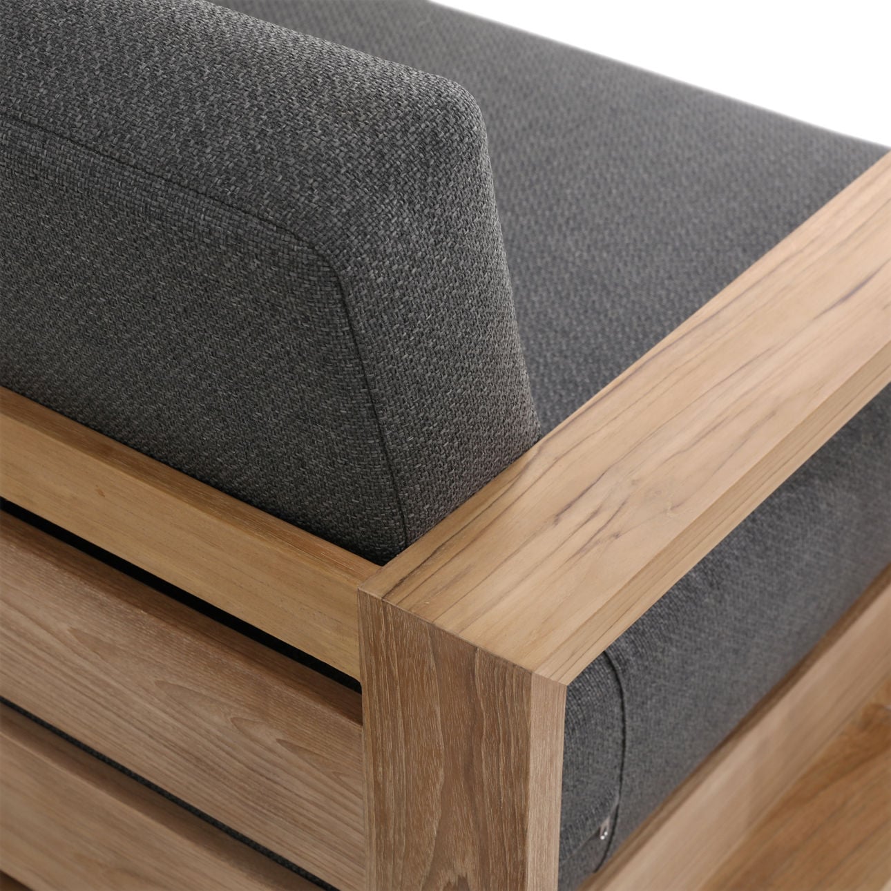 Charcoal and Natural Teak Solution-Dyed Acrylic Upholstery and Teak Wood Frame Sofa 39.5 in Wide