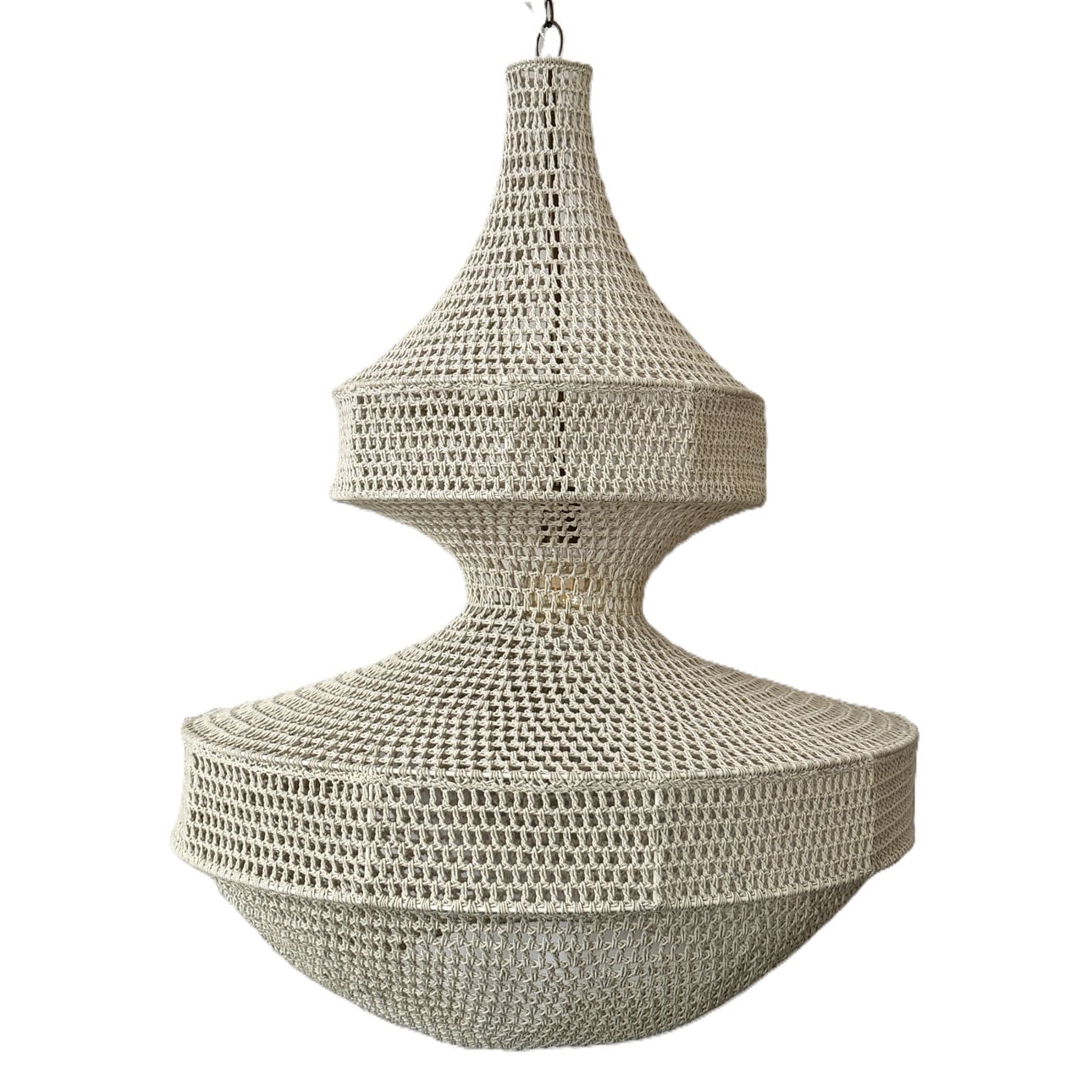 White Cotton Rope and Iron Light 30 in Wide