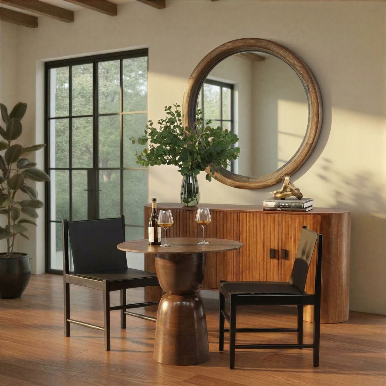 Black Geniune Leather and Teak Wood Chair 20 in Wide