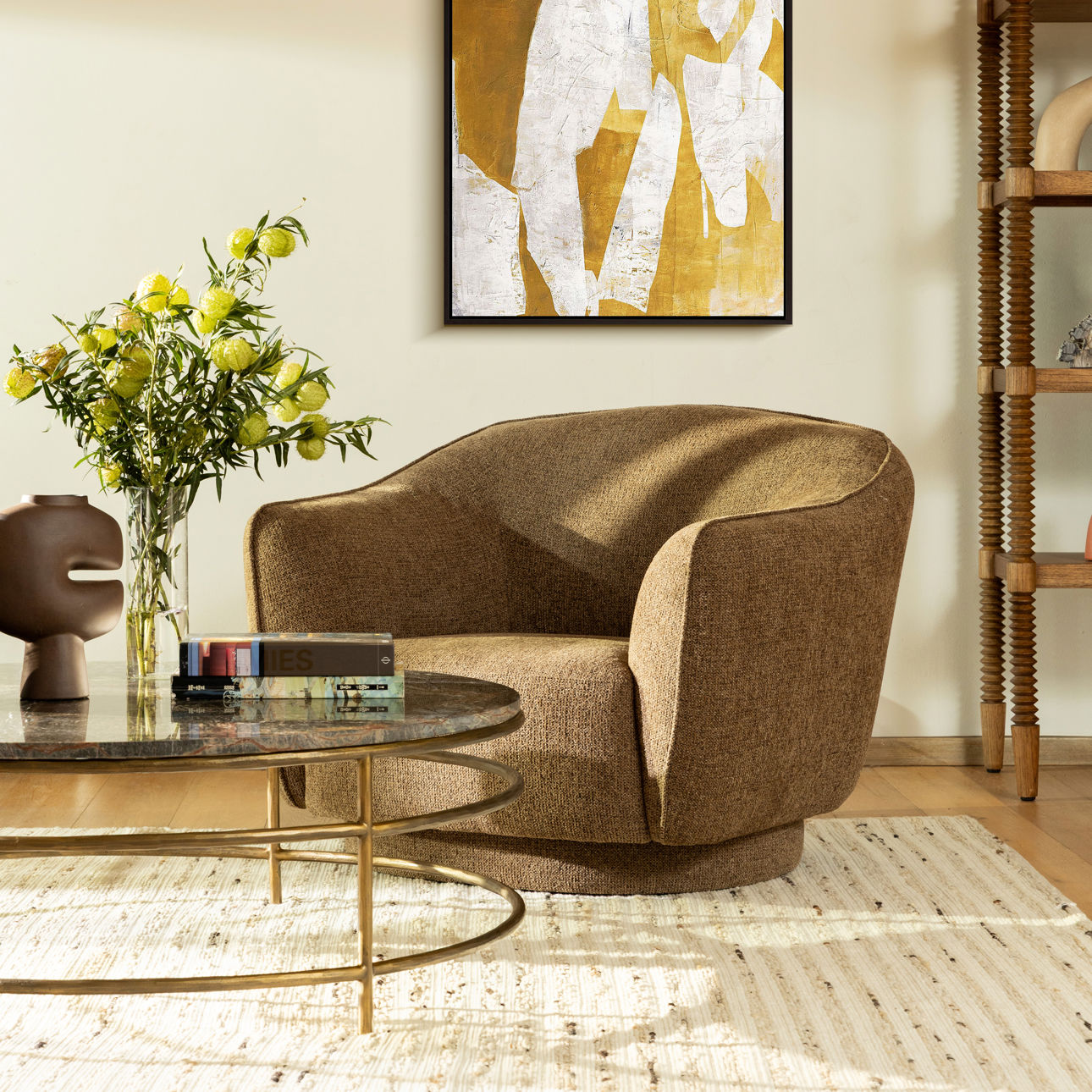Milan Chocolate Woven Chenille Fabric Chair 43.5 in Wide