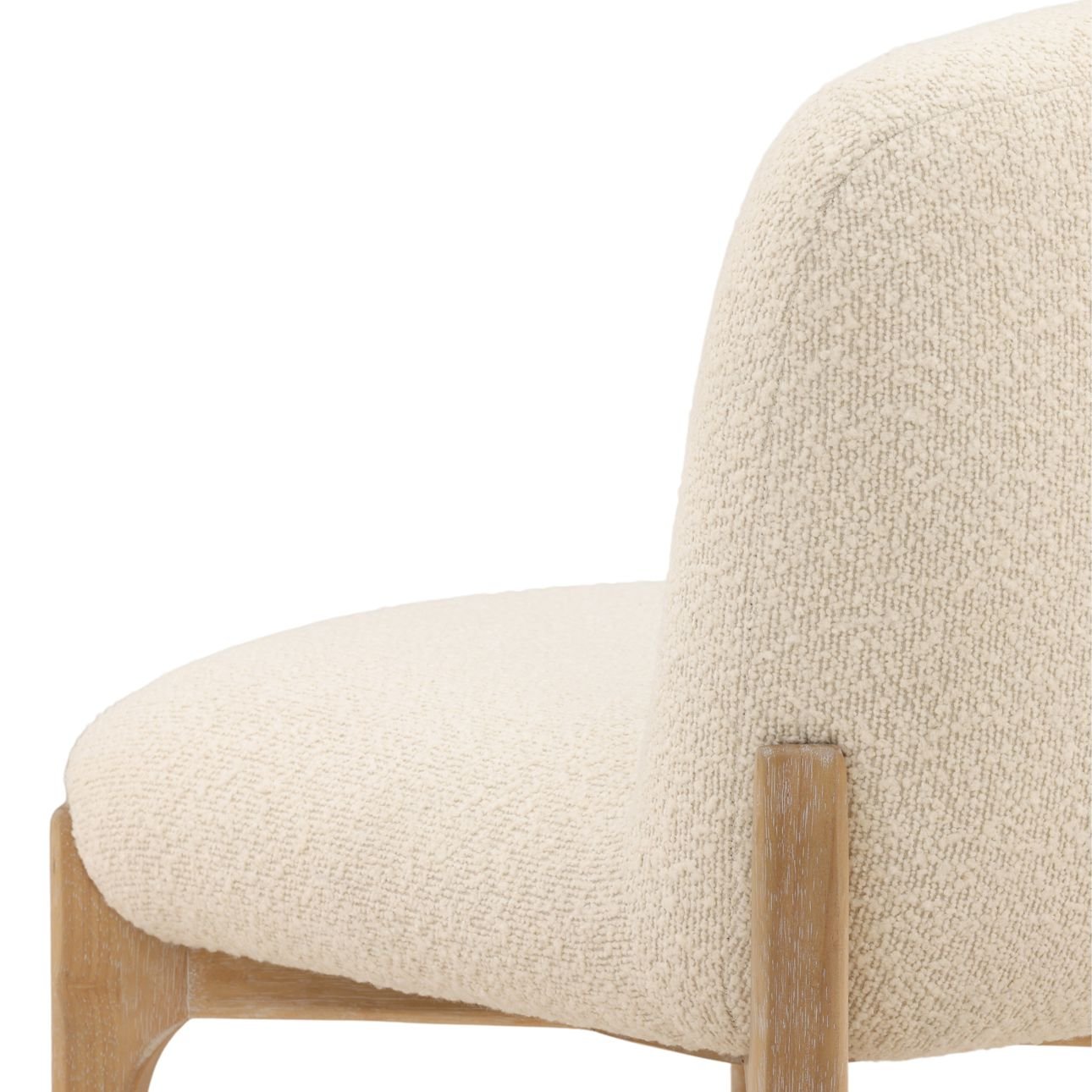 Cream and Natural Chunky Boucle Fabric and Rubber Wood Chair 19.5 in Wide